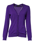 Dolce & Gabbana Purple Wool Knit V-neck Cardigan Sweater