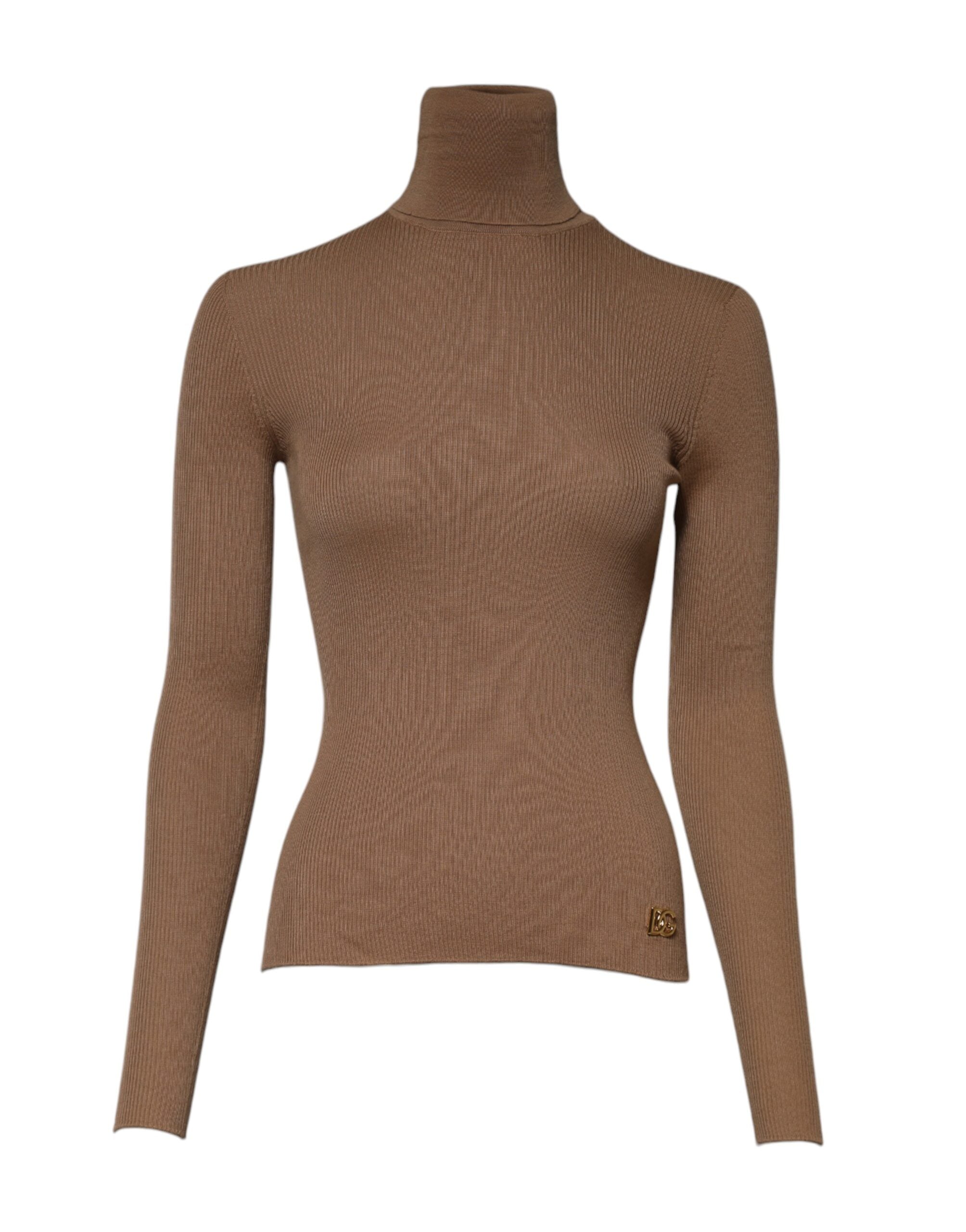 Dolce & Gabbana Brauner Strickpullover mit langen Ärmeln und Rollkragenpulli