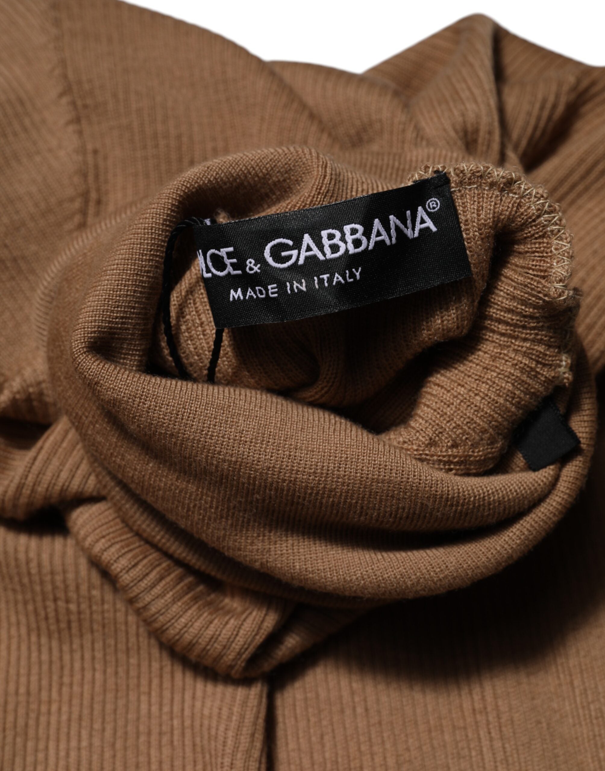 Dolce & Gabbana Brauner Strickpullover mit langen Ärmeln und Rollkragenpulli