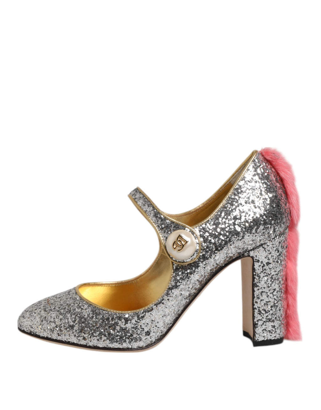 Dolce & Gabbana Silber Glitzer Nerz Pelz VALLY Pump Schuhe