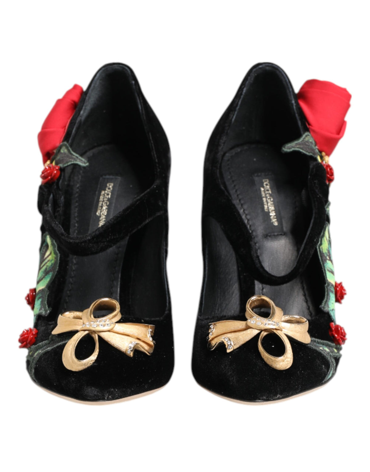 Dolce & Gabbana Black Roses Crystal Brooch Mary Jane Shoes