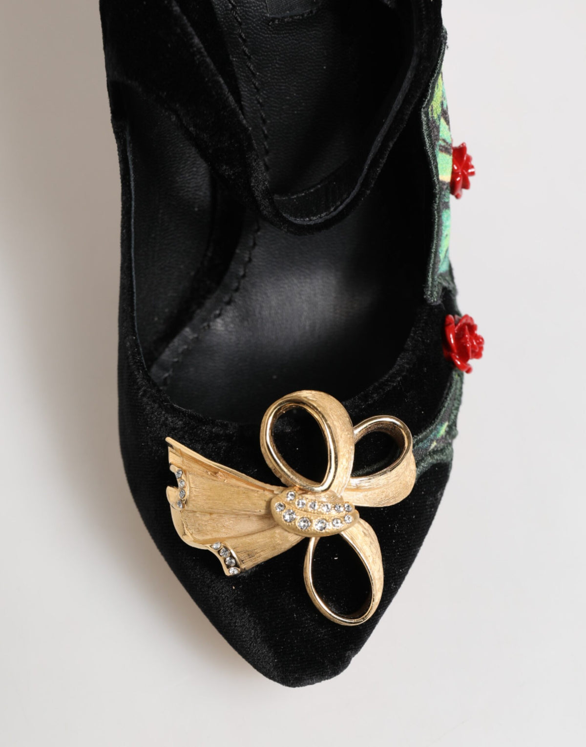 Dolce & Gabbana Schwarze Rosen Kristallbrosche Mary Jane Schuhe