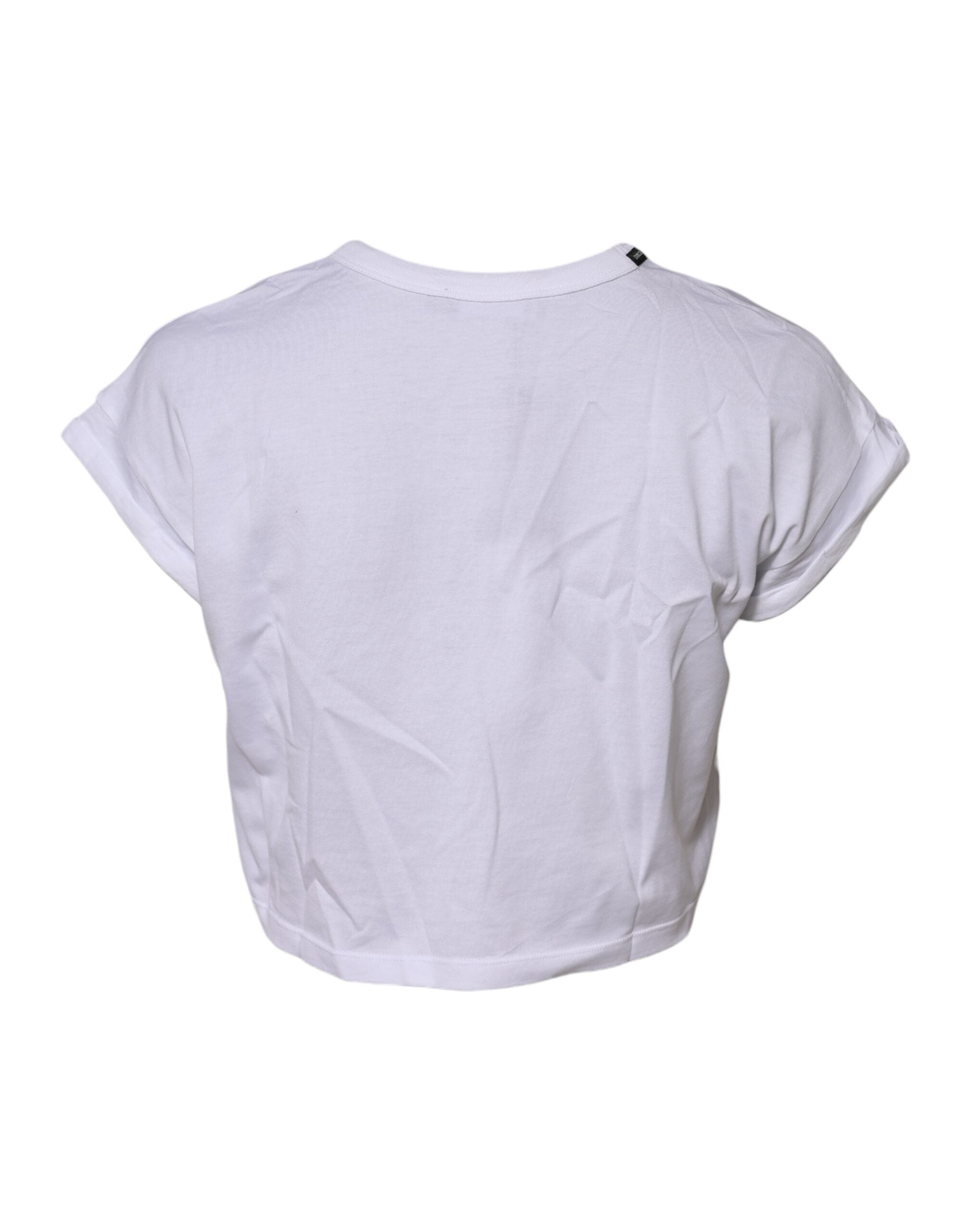 Dolce & Gabbana Weißes Baumwoll-T-Shirt mit Rundhalsausschnitt und Cropped Top