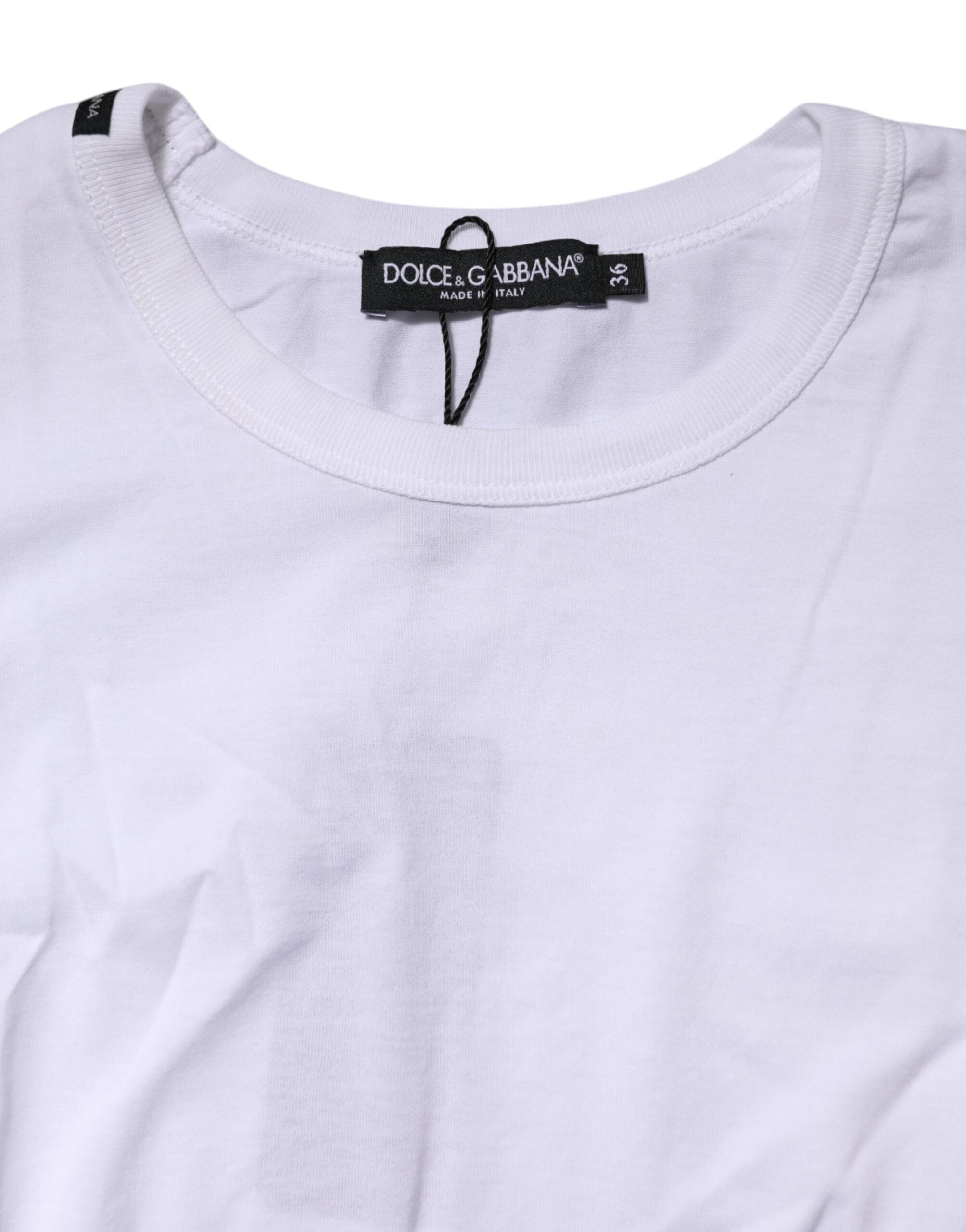 Dolce & Gabbana Weißes Baumwoll-T-Shirt mit Rundhalsausschnitt und Cropped Top