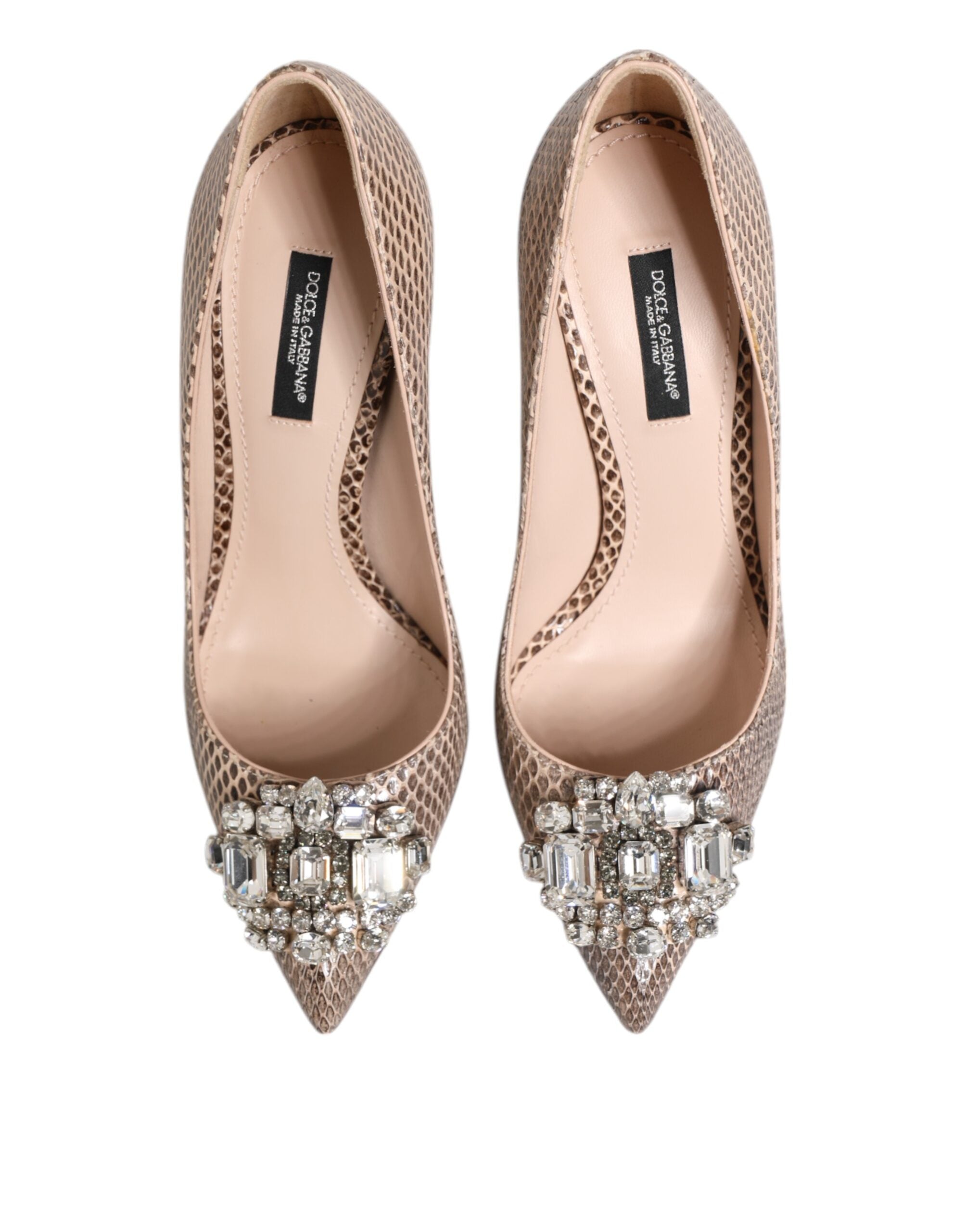 Dolce & Gabbana Beige Leder Kristall verschönert Pumps Schuhe