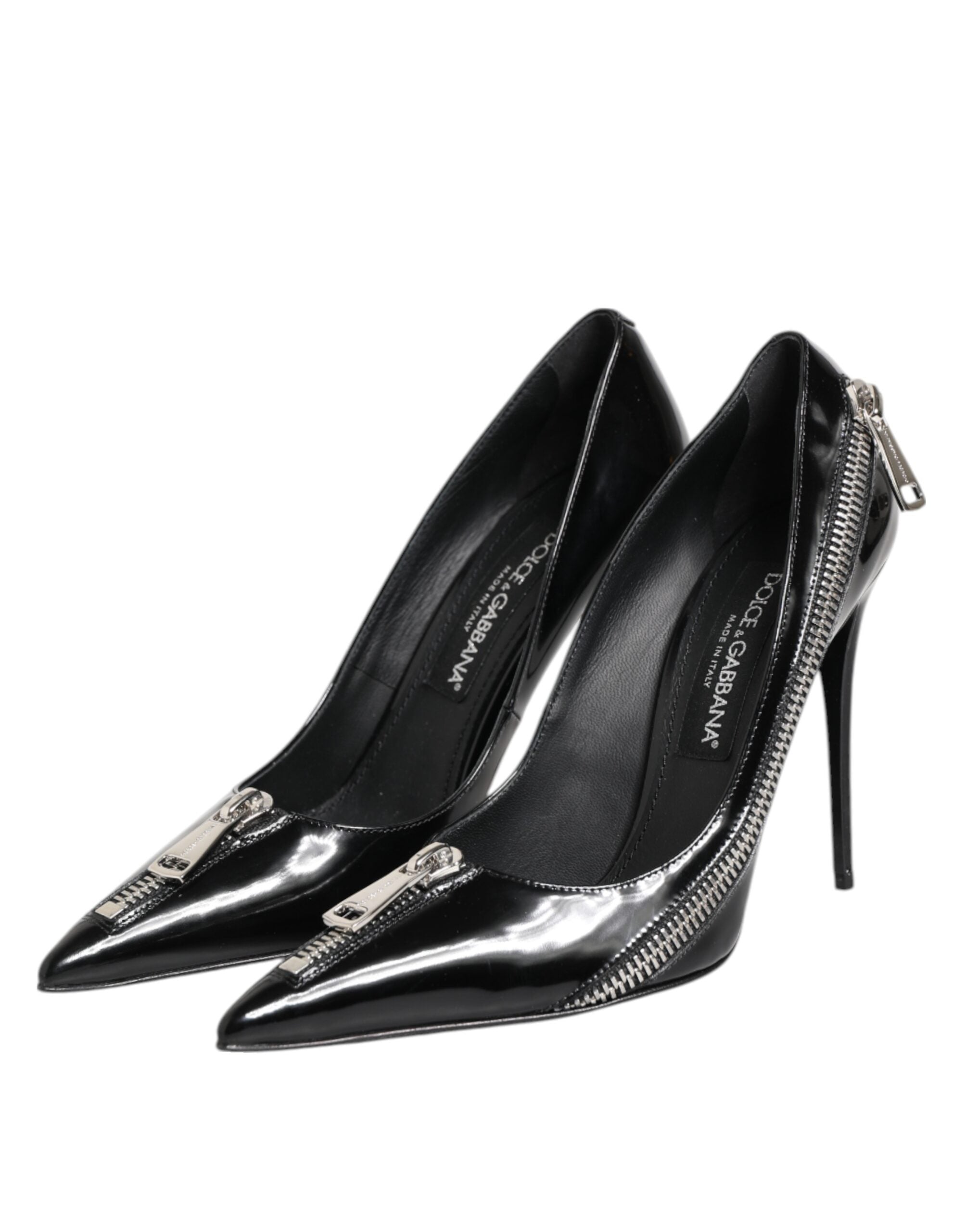 Dolce & Gabbana Schwarz Lackleder Reißverschluss Heels Pumps Schuhe