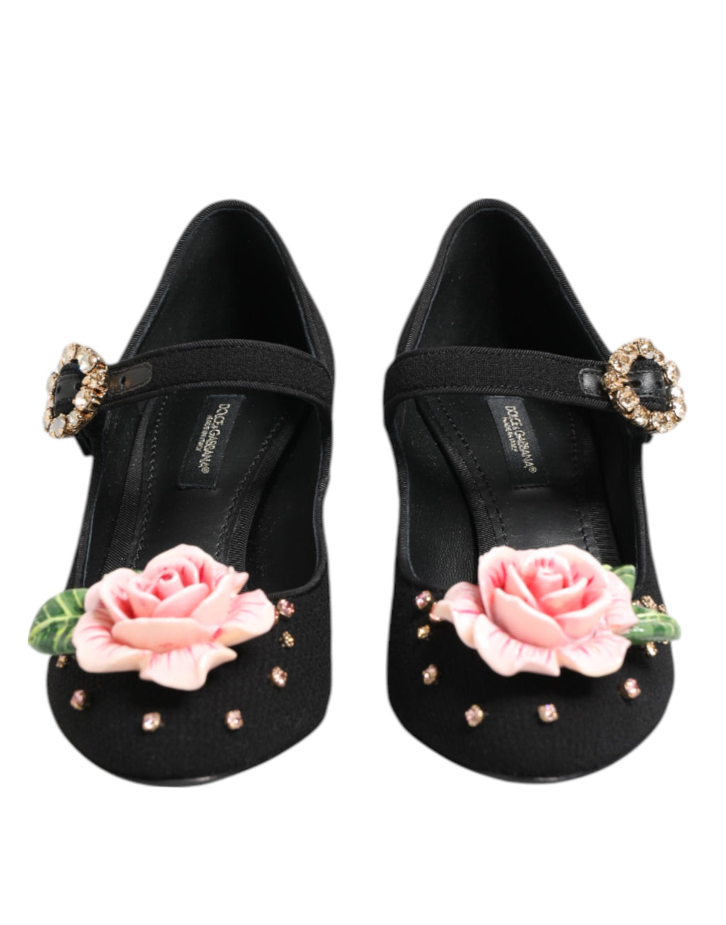 Dolce & Gabbana Schwarz Blume Kristall verschönert Mary Jane Schuhe