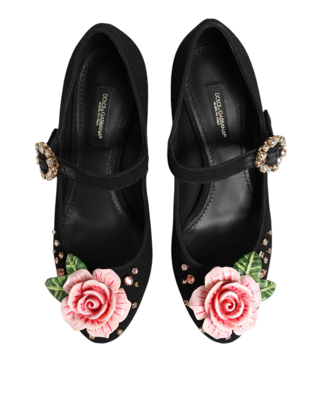 Dolce & Gabbana Schwarz Blume Kristall verschönert Mary Jane Schuhe