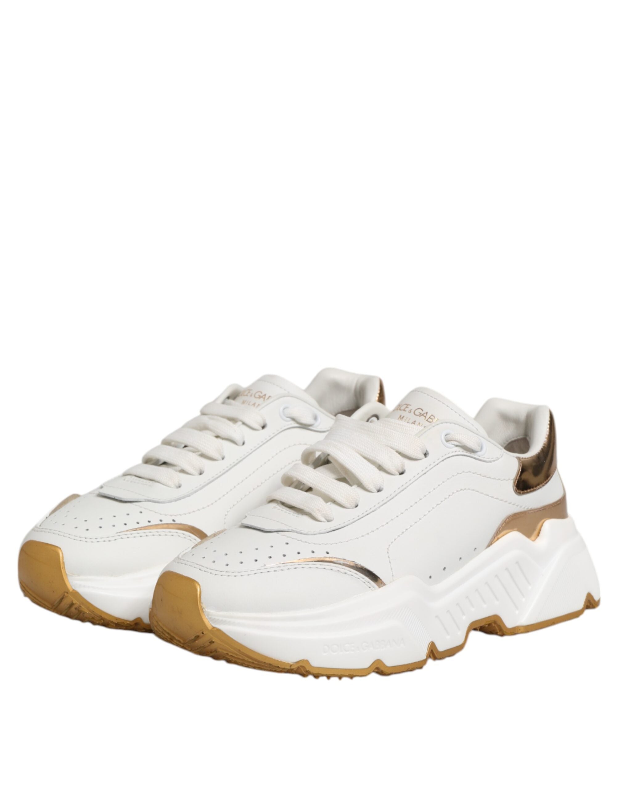 Dolce & Gabbana Weiß Gold DAYMASTER Leder Turnschuhe Schuhe
