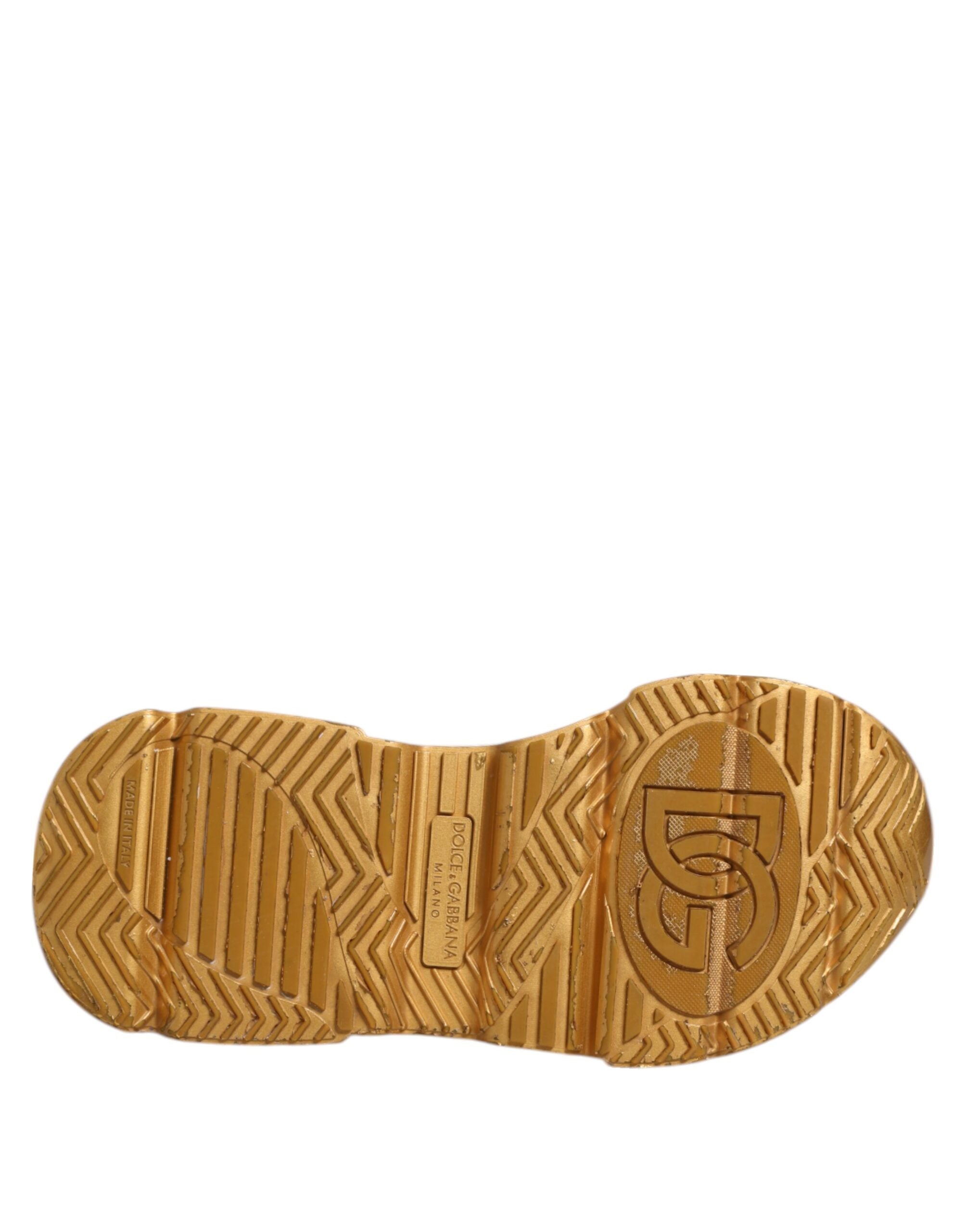 Dolce & Gabbana Weiß Gold DAYMASTER Leder Turnschuhe Schuhe