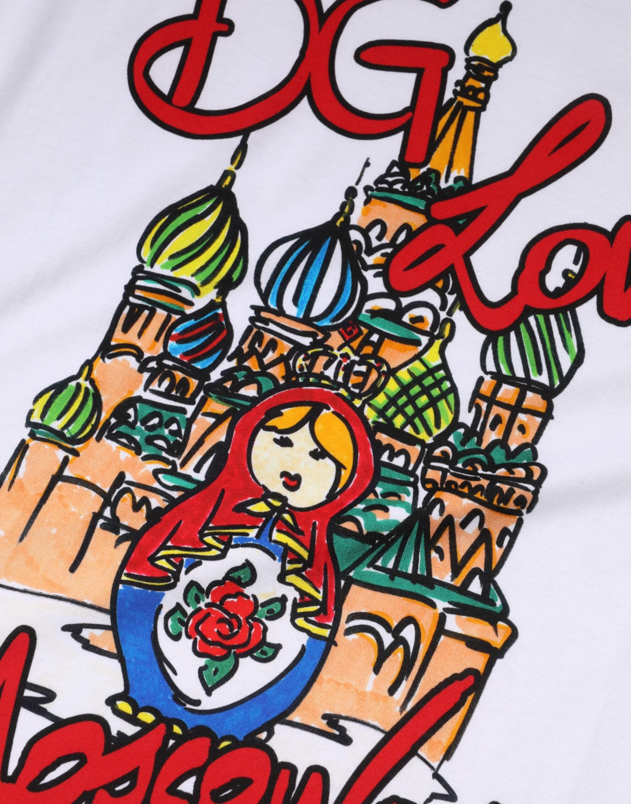 Dolce & Gabbana Weißes DG Loves Moscow Baumwoll-T-Shirt mit Rundhalsausschnitt