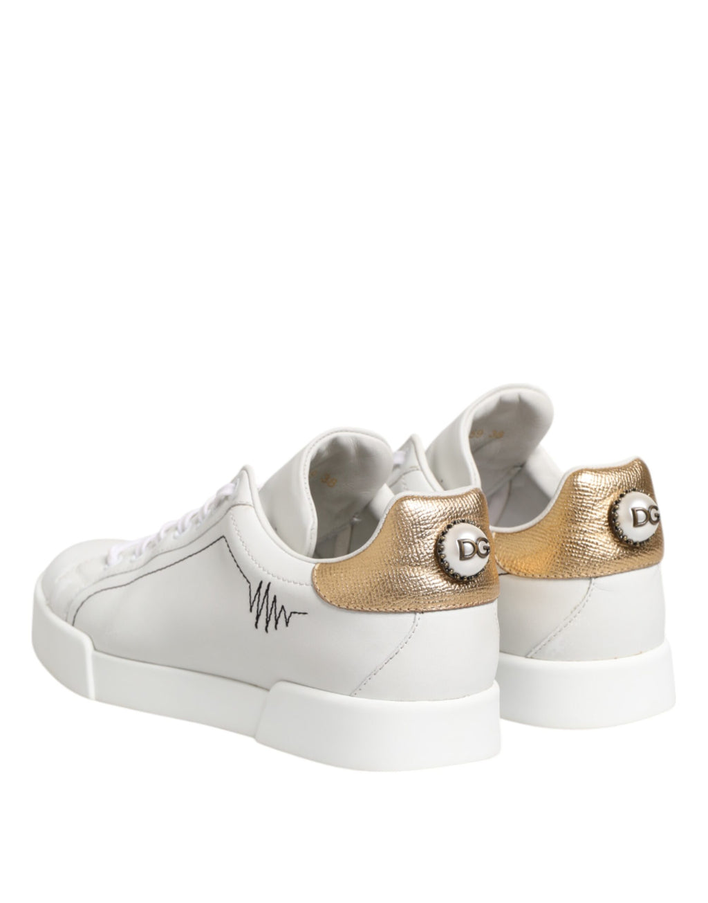 Dolce & Gabbana Weiß Gold Leder Low Top Sneakers Schuhe