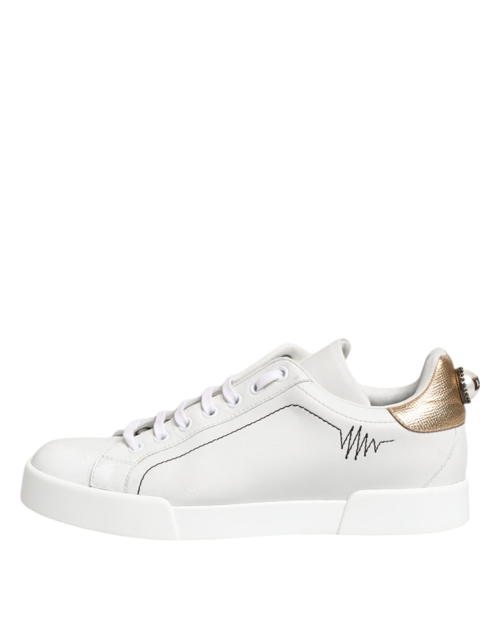 Dolce & Gabbana Weiß Gold Leder Low Top Sneakers Schuhe