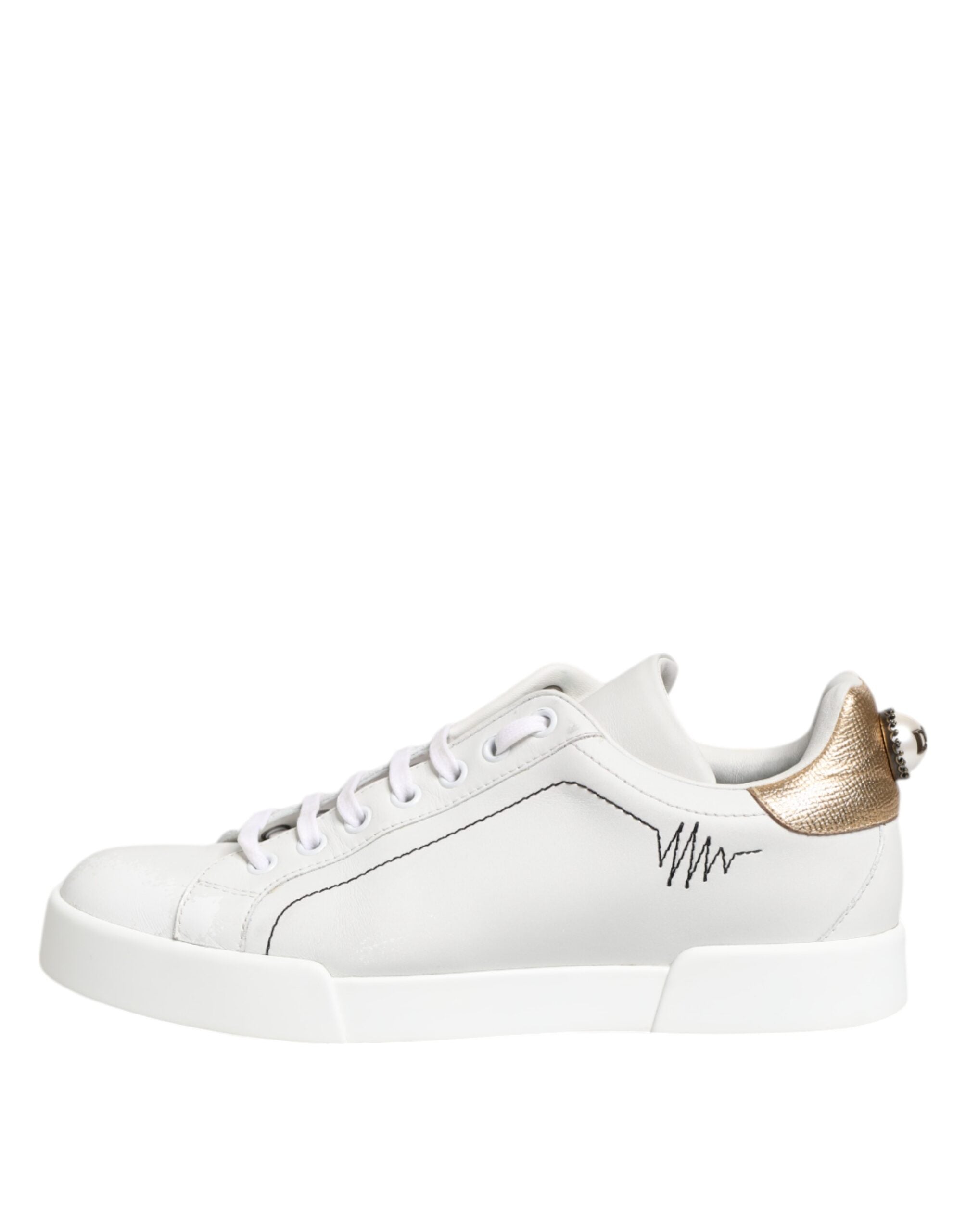 Dolce & Gabbana Weiß Gold Leder Low Top Sneakers Schuhe
