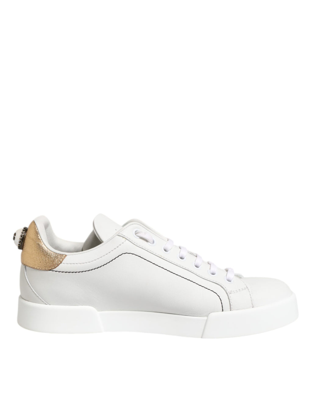 Dolce & Gabbana Weiß Gold Leder Low Top Sneakers Schuhe