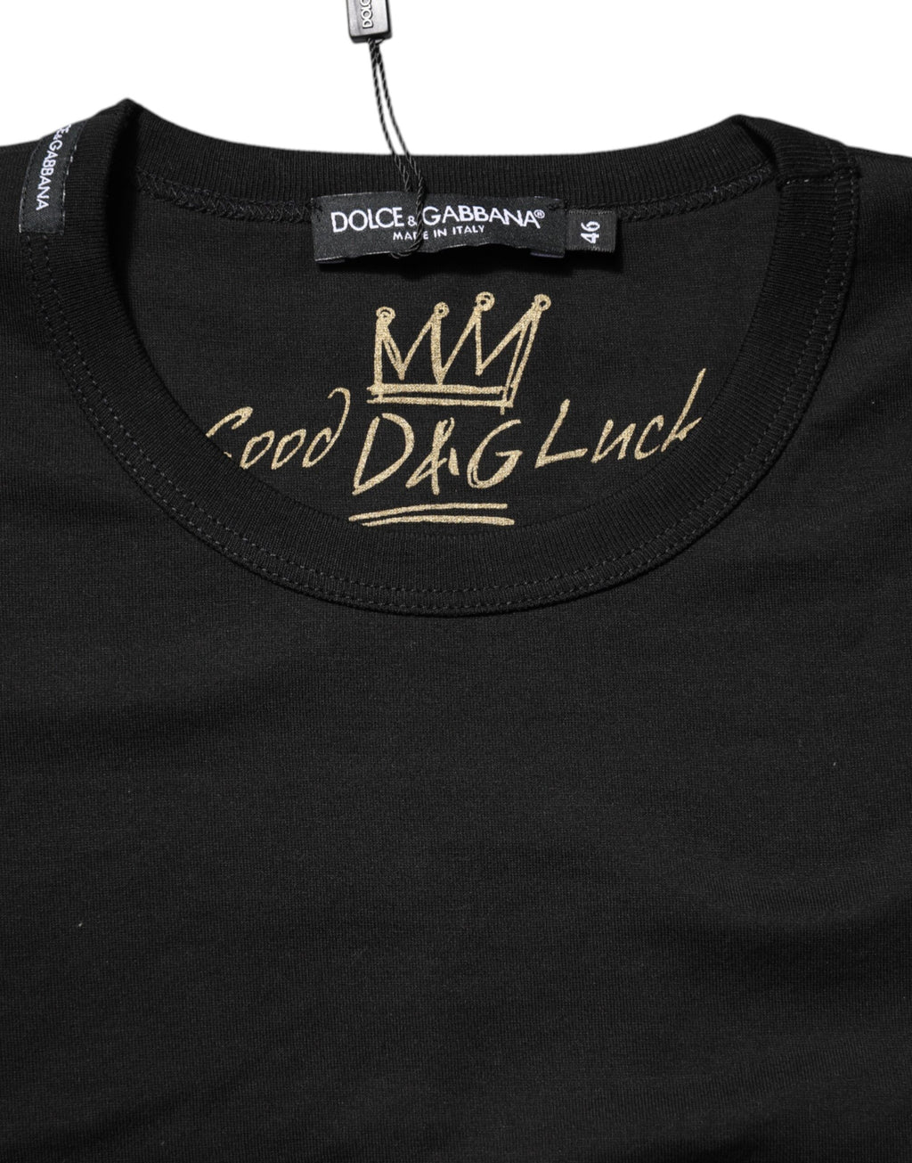 Dolce & Gabbana Schwarzes Baumwoll-Goodluck Tee T-Shirt mit Rundhalsausschnitt