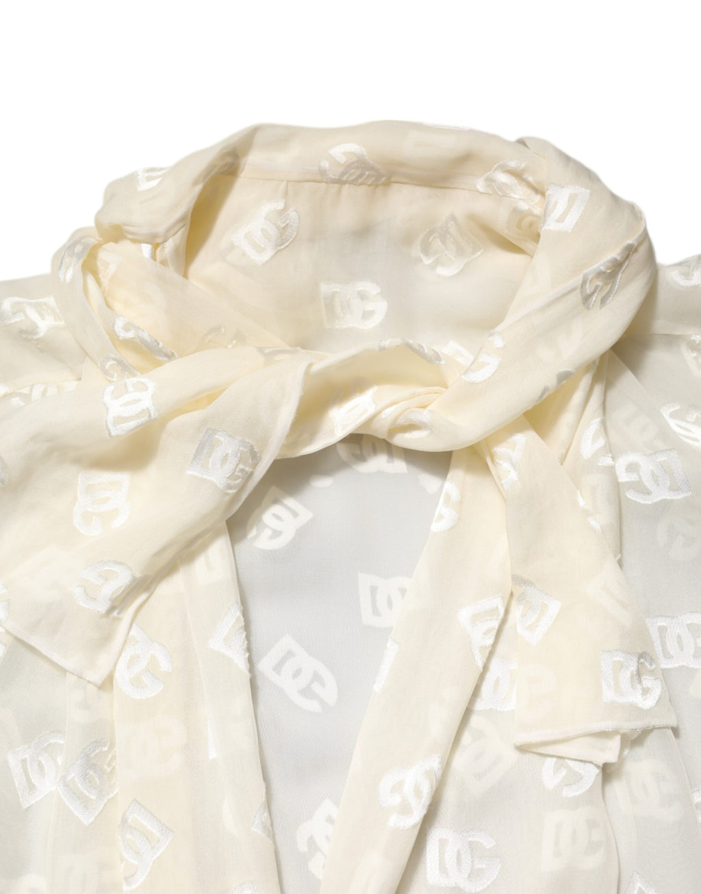 Dolce & Gabbana Weißes Logo-Monogramm-Oberteil mit Ascot-Kragen
