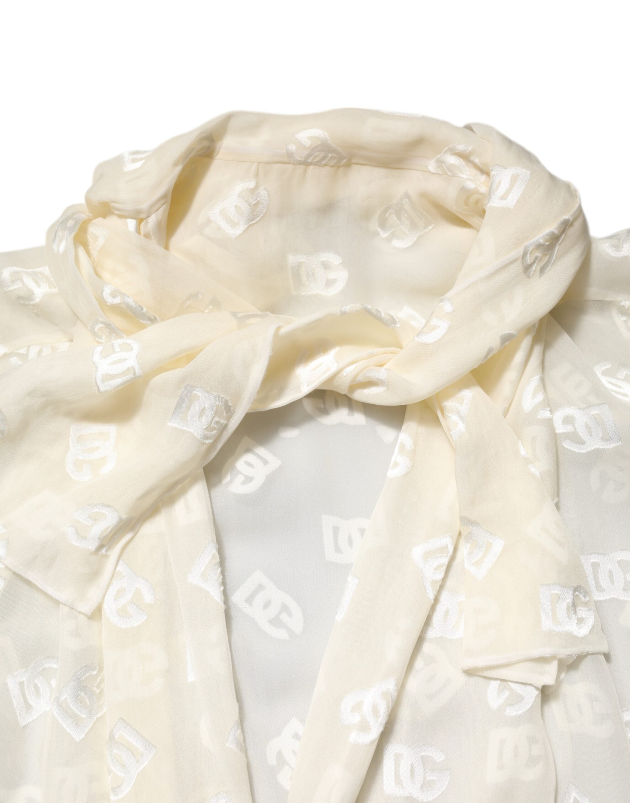 Dolce & Gabbana Weißes Logo-Monogramm-Oberteil mit Ascot-Kragen