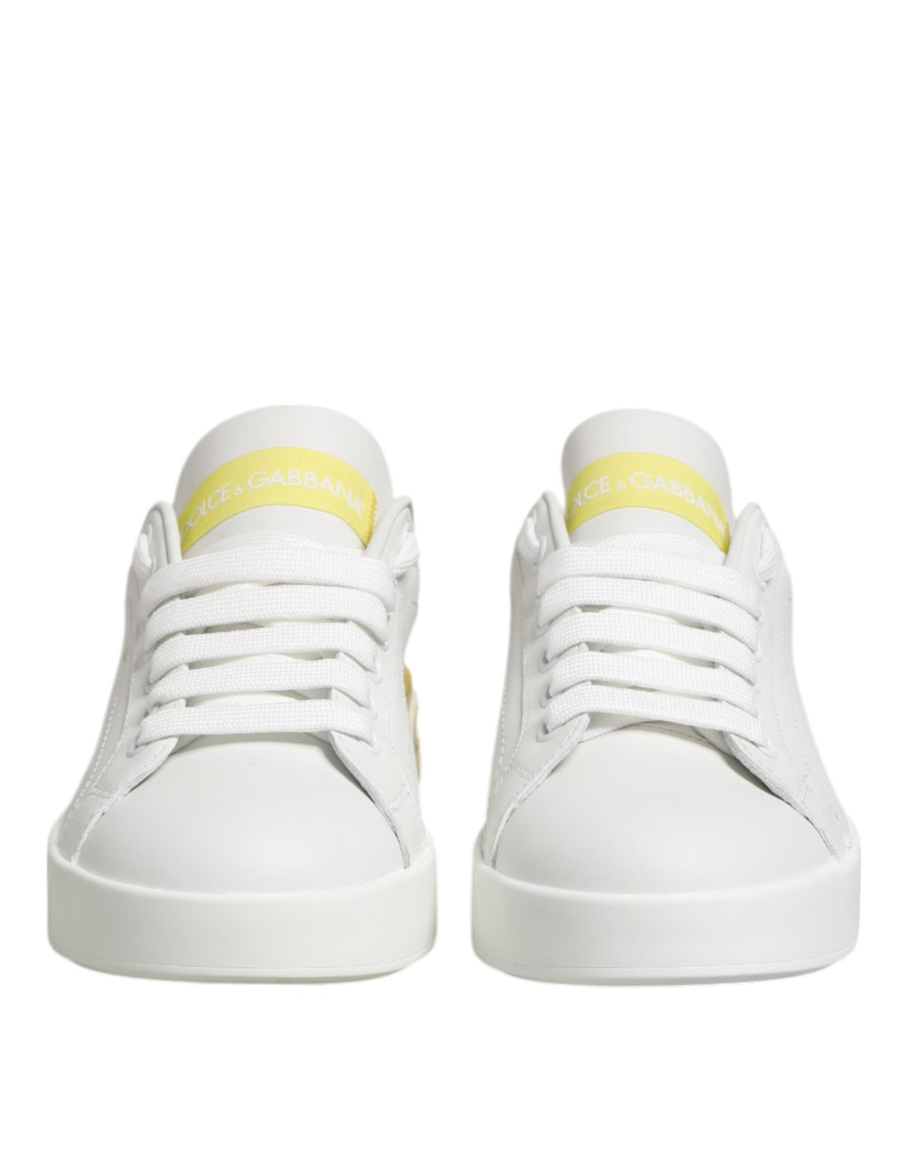 Dolce & Gabbana Weiß Gelb Leder Low Top Turnschuhe Schuhe