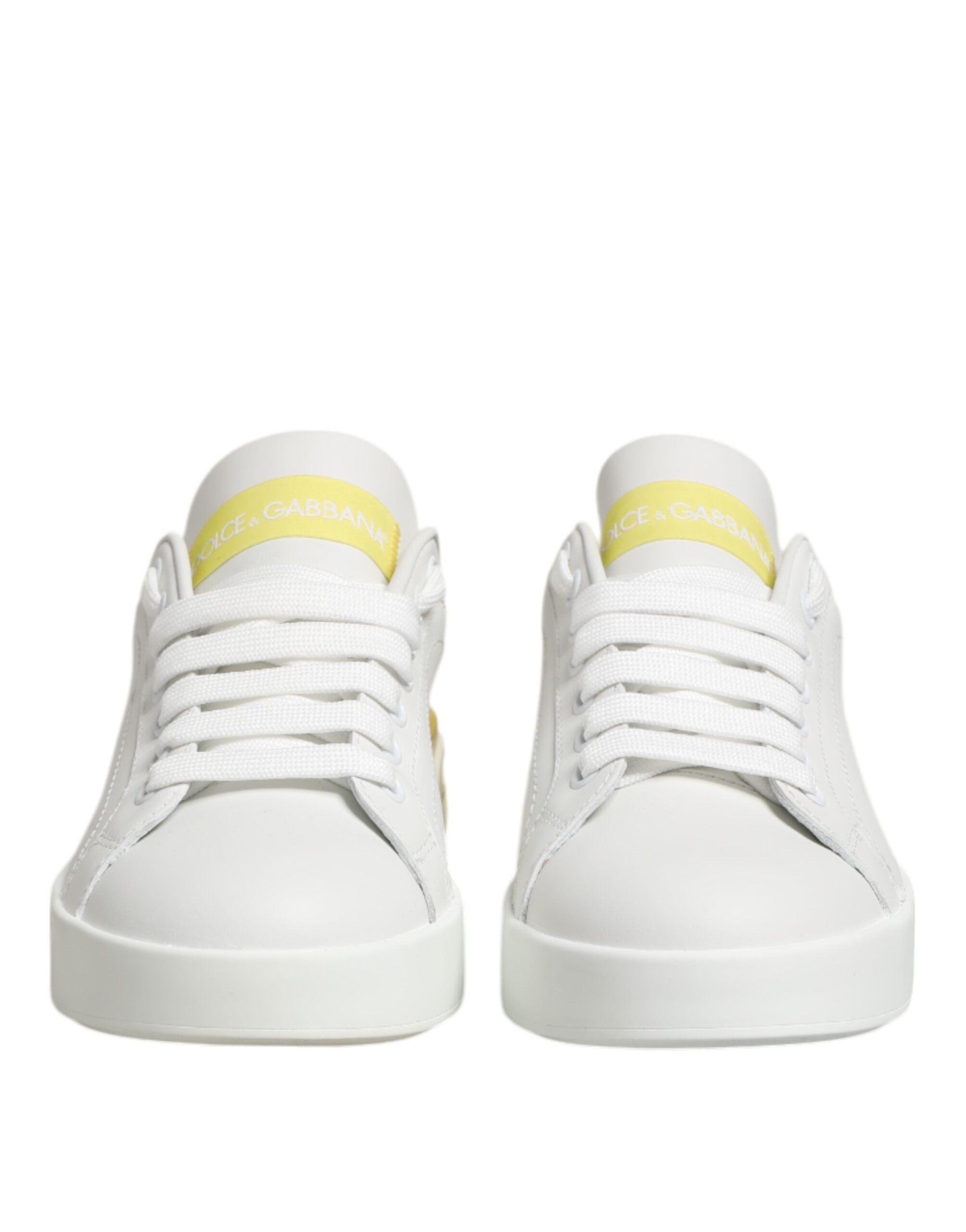 Dolce & Gabbana Weiß Gelb Leder Low Top Turnschuhe Schuhe