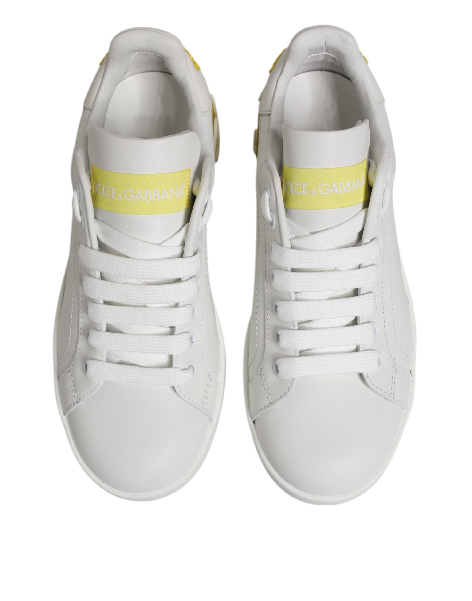 Dolce & Gabbana Weiß Gelb Leder Low Top Turnschuhe Schuhe
