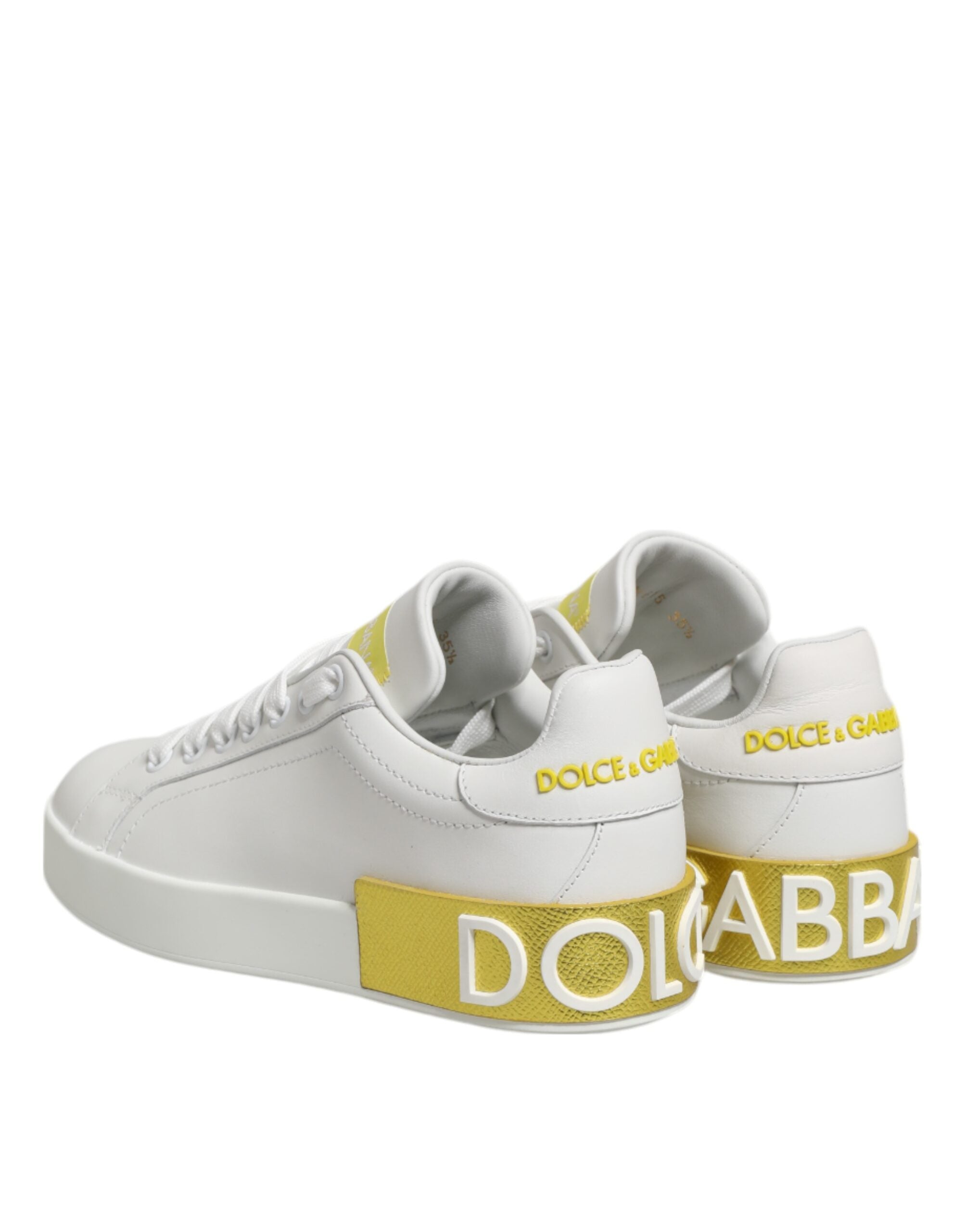 Dolce & Gabbana Weiß Gelb Leder Low Top Turnschuhe Schuhe