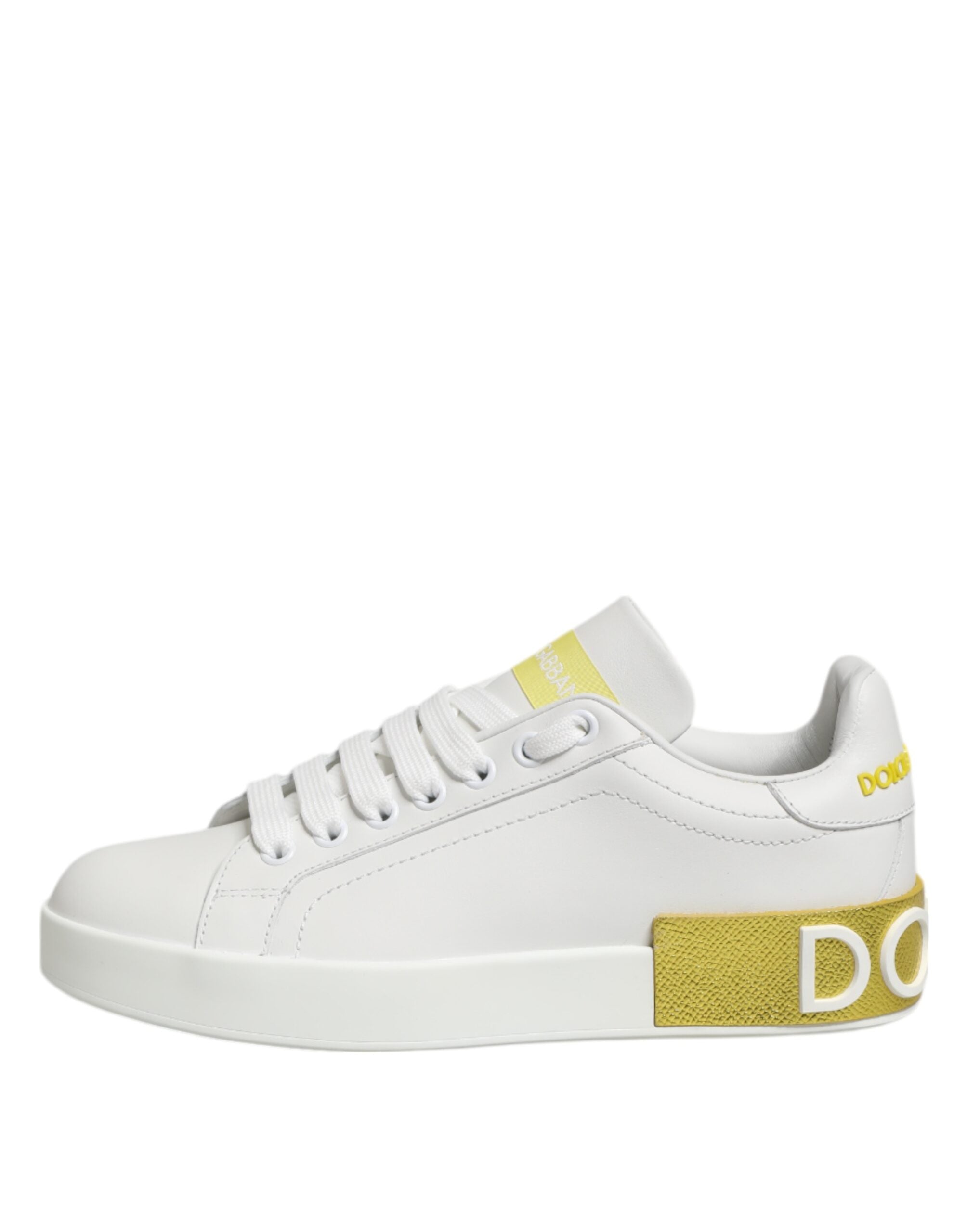 Dolce & Gabbana Weiß Gelb Leder Low Top Turnschuhe Schuhe