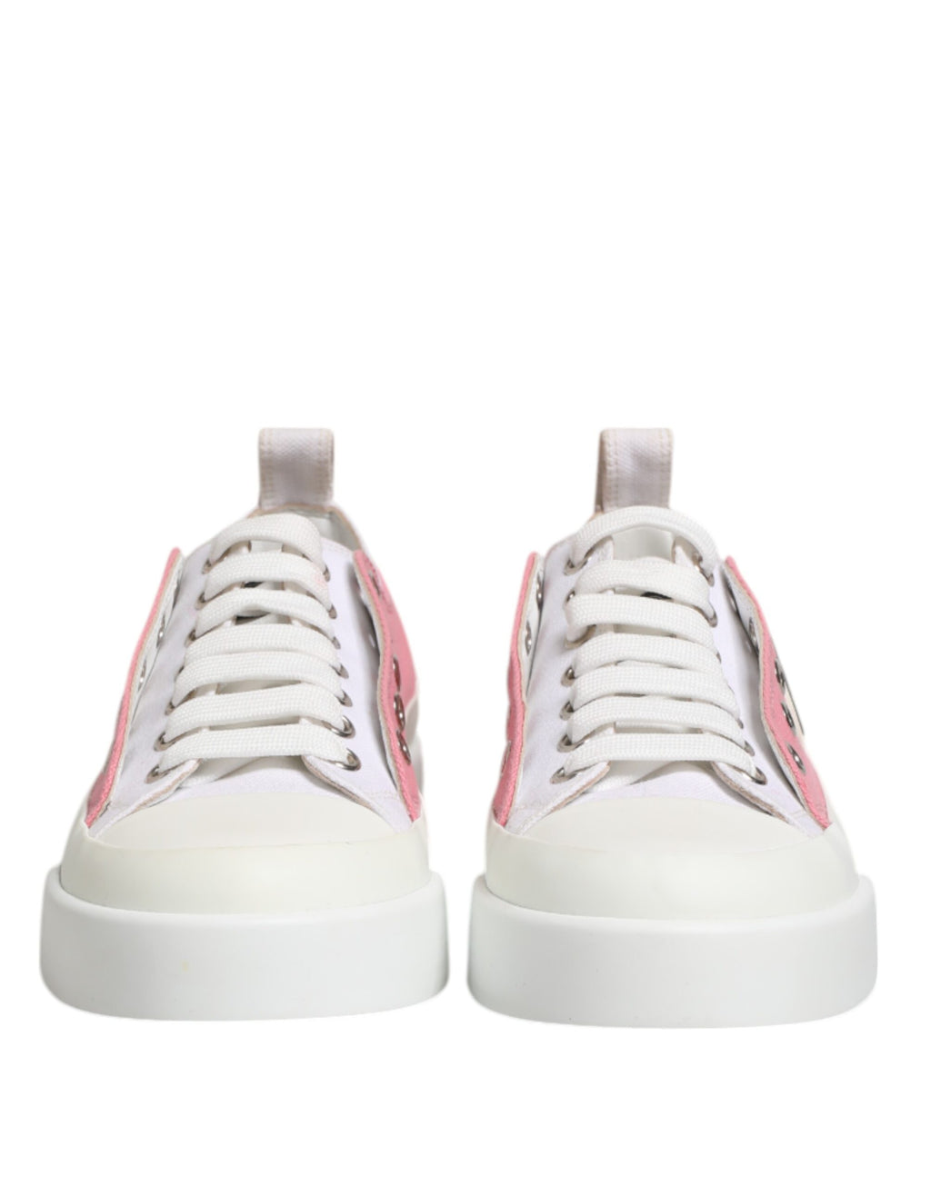 Dolce & Gabbana Weiß Rosa Canvas Low Top Turnschuhe Schuhe