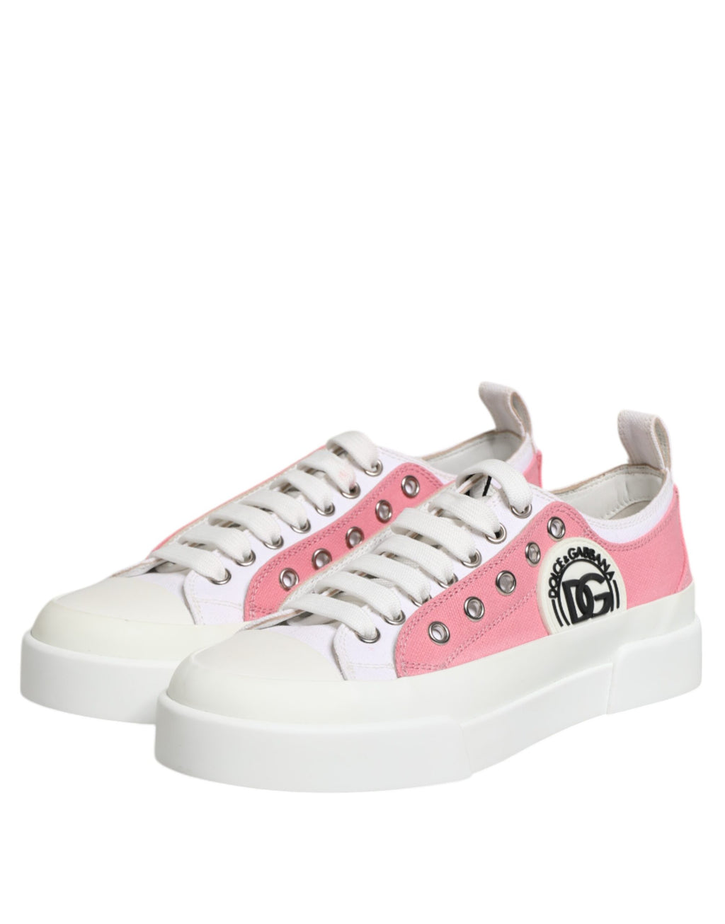 Dolce & Gabbana Weiß Rosa Canvas Low Top Turnschuhe Schuhe
