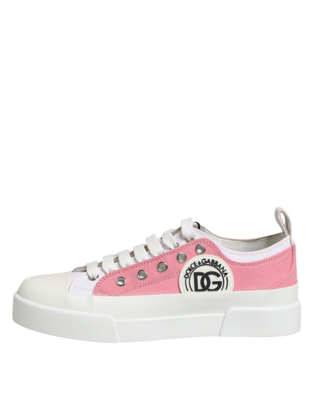 Dolce & Gabbana Weiß Rosa Canvas Low Top Turnschuhe Schuhe