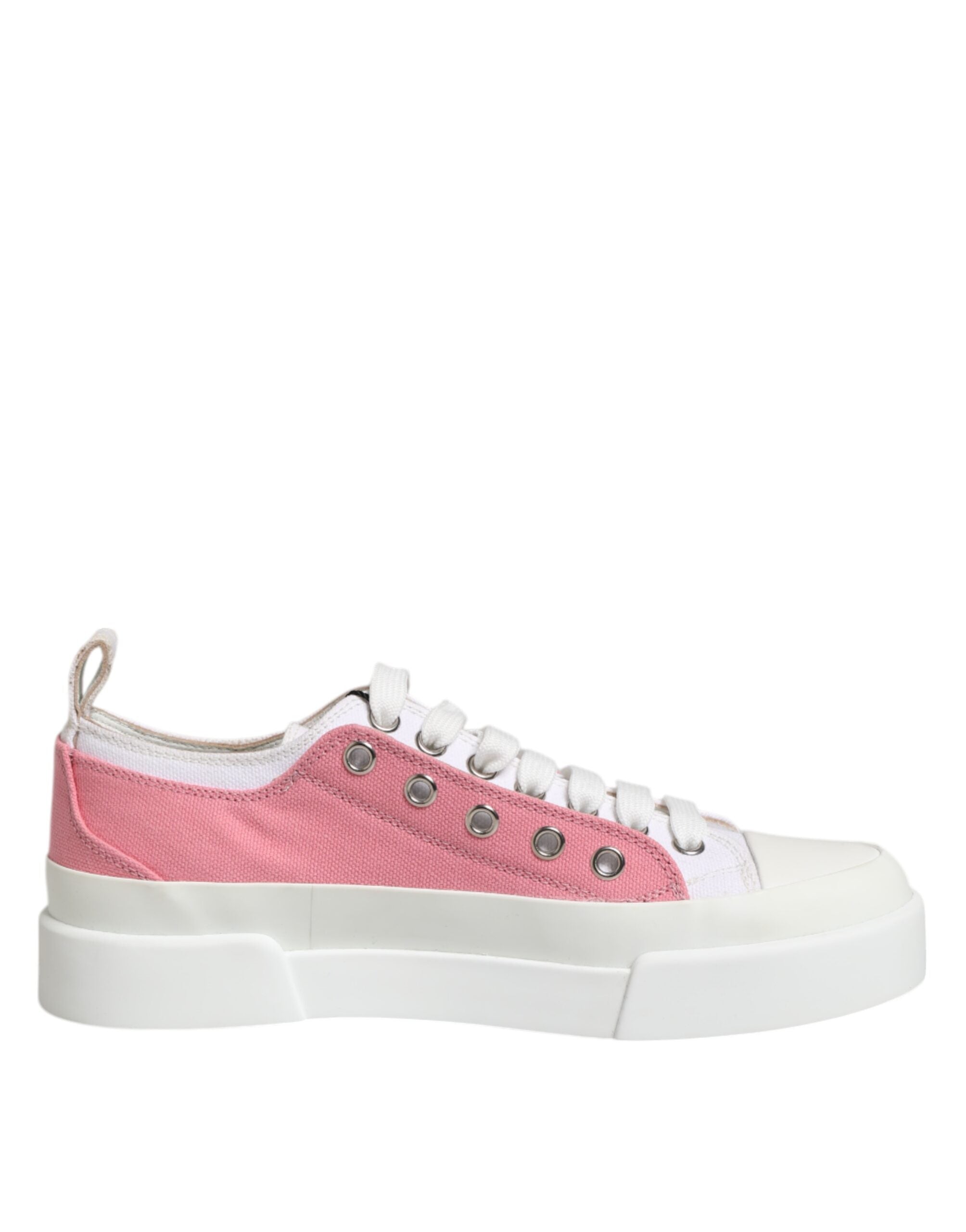 Dolce & Gabbana Weiß Rosa Canvas Low Top Turnschuhe Schuhe