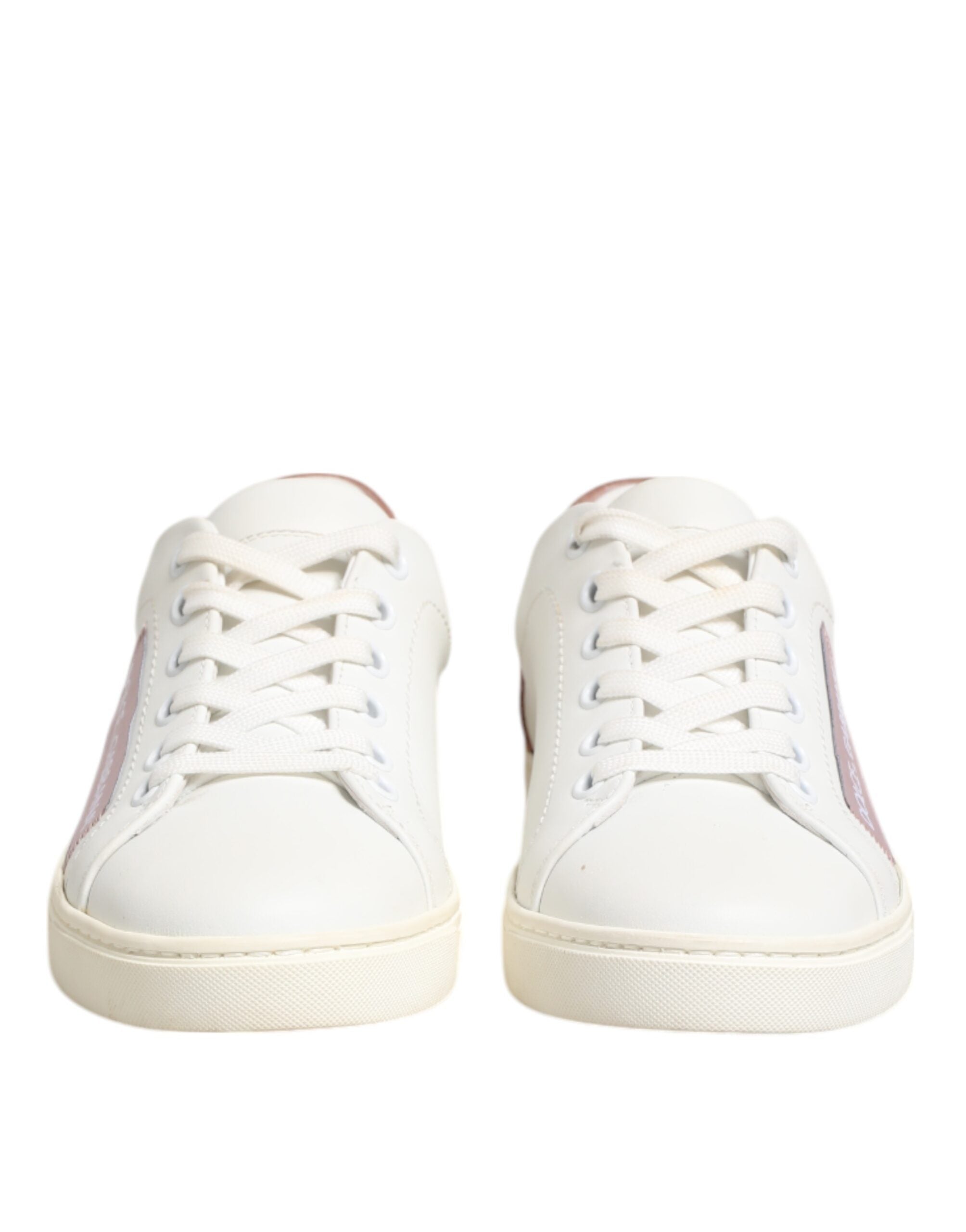 Dolce & Gabbana Weiß Rosa Leder Low Top Turnschuhe Schuhe