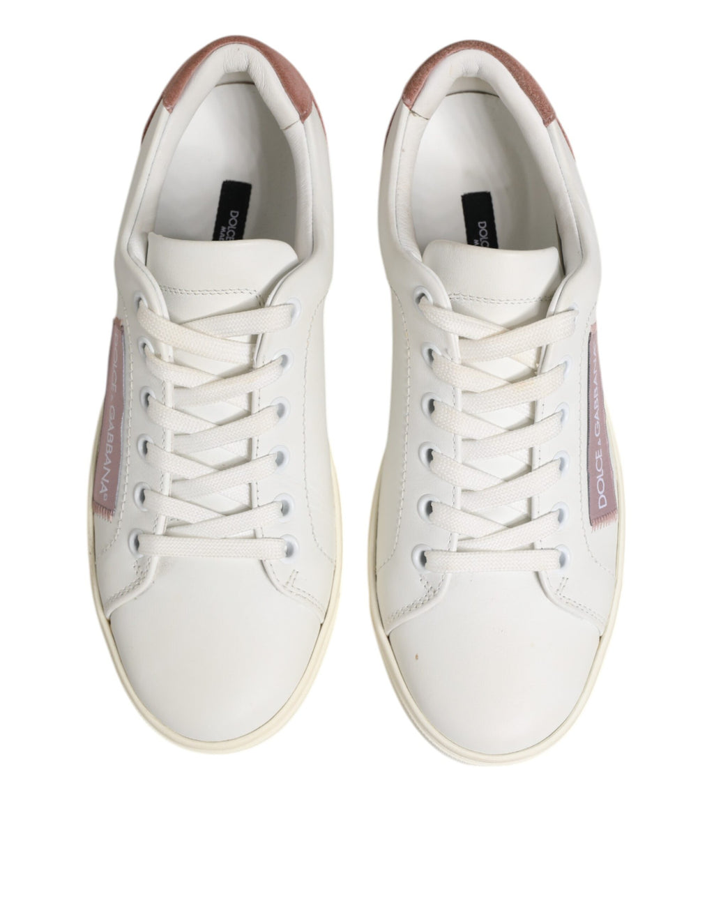 Dolce & Gabbana Weiß Rosa Leder Low Top Turnschuhe Schuhe