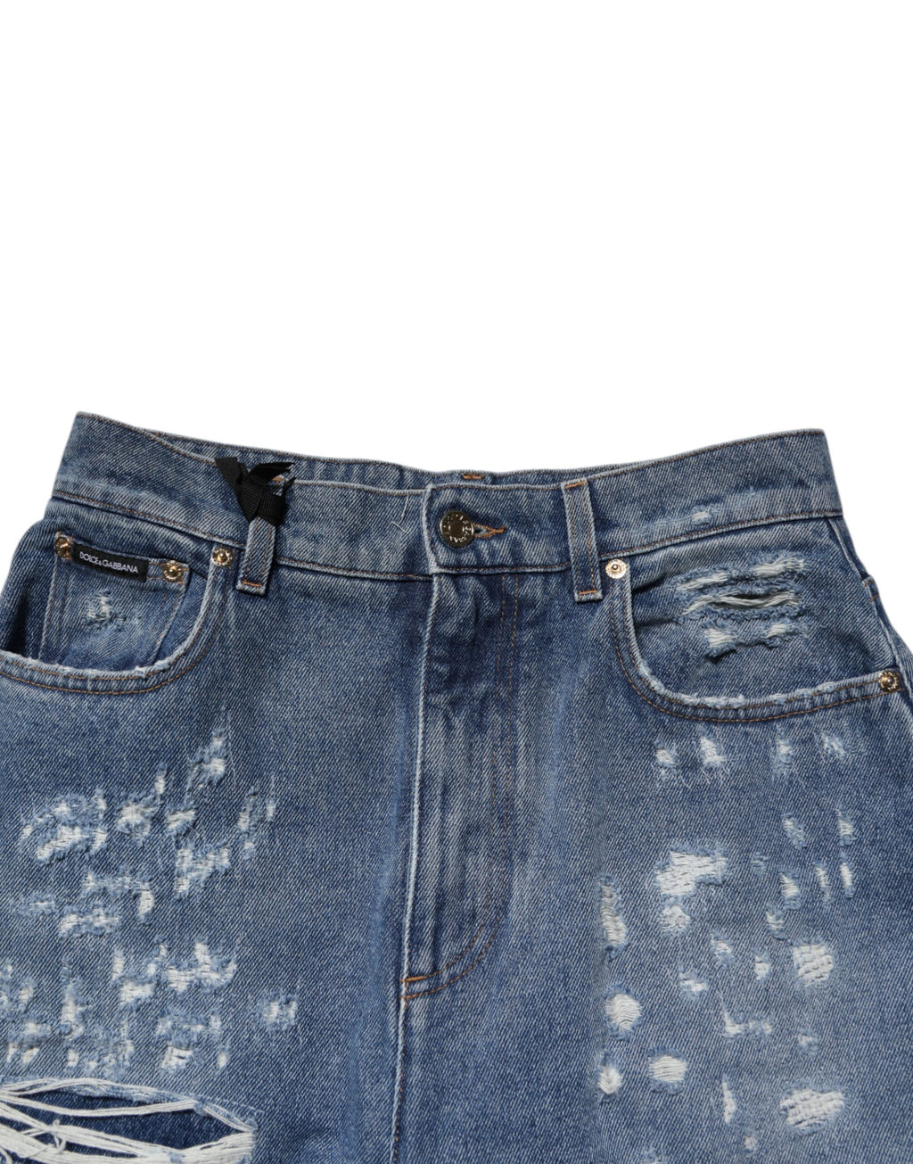 Dolce & Gabbana Blaue zerfledderte Denim-Jeans mit hoher Taille für Frauen