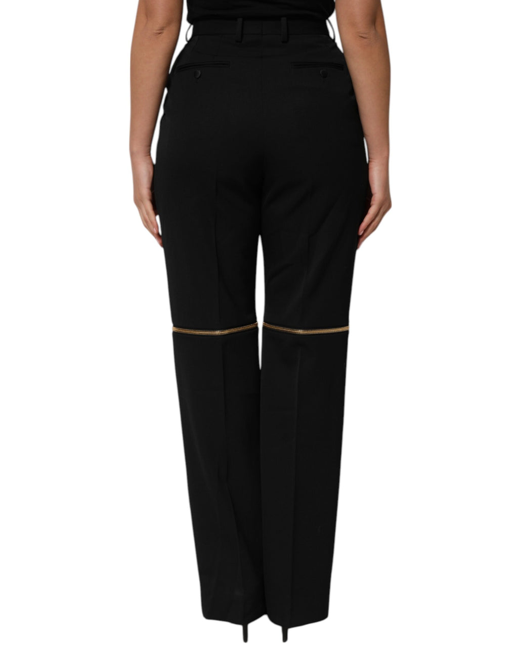 Dolce & Gabbana Schwarze Straight Leg Hose aus Wolle mit Reißverschluss