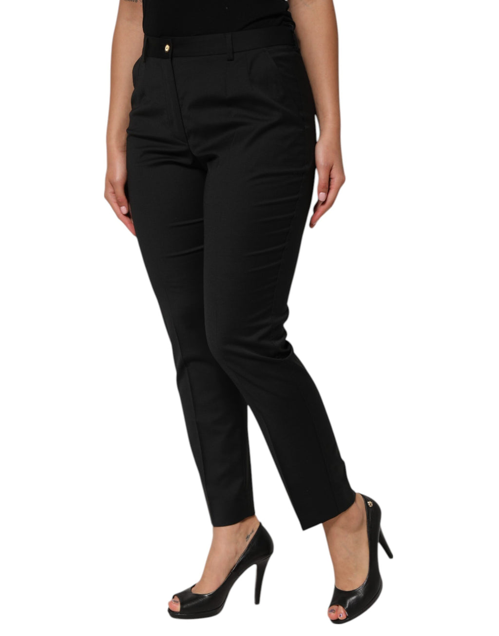 Dolce & Gabbana Schwarze konisch zulaufende Damenhosen aus Polyester