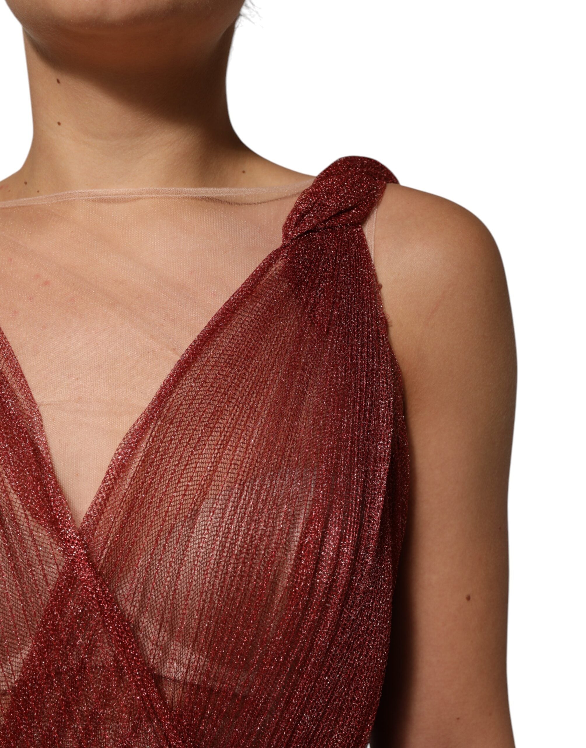 Dolce & Gabbana Burgunderfarbenes ärmelloses Midi-Kleid in A-Linie aus Mesh