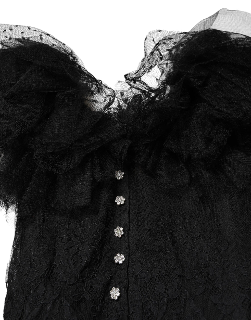 Dolce & Gabbana Black Crystal Embellished Midi A-line Dress