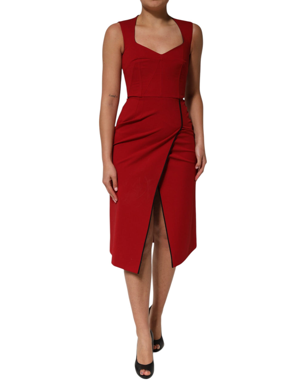 Dolce & Gabbana Rotes Viskose-Stretch-Scheide-Midikleid mit Schlitz