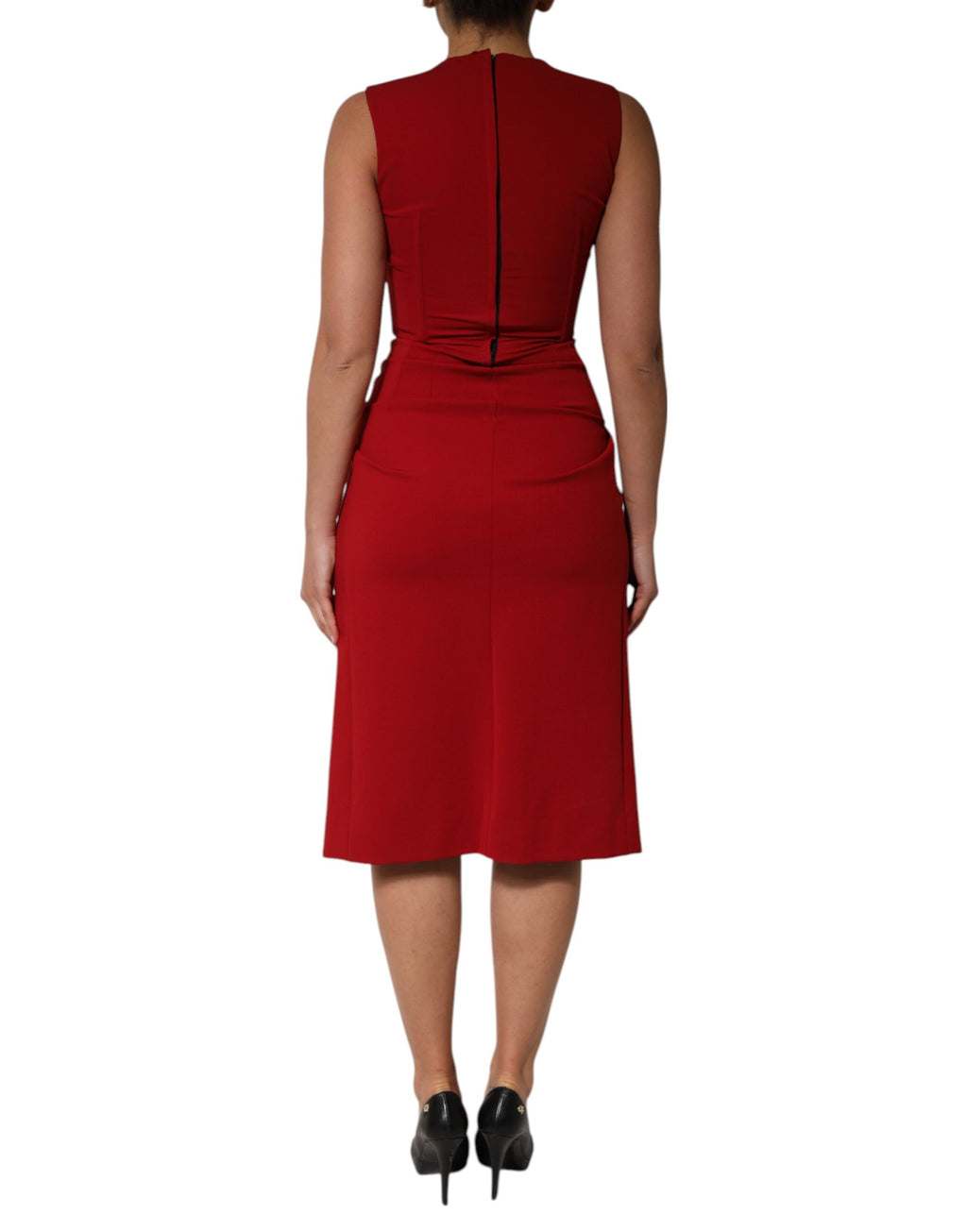 Dolce & Gabbana Rotes Viskose-Stretch-Scheide-Midikleid mit Schlitz