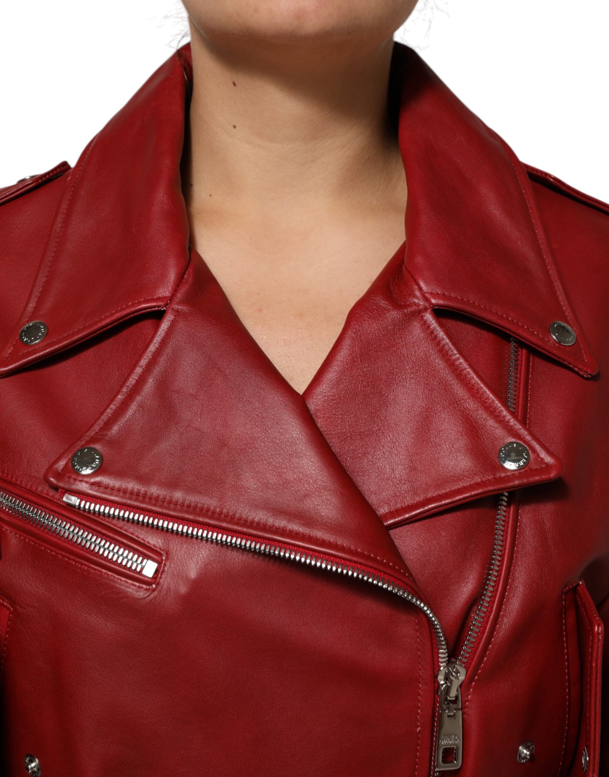 Dolce & Gabbana Roter Ledermantel mit Gürtel und durchgehendem Reißverschluss Trenchcoat Jacke