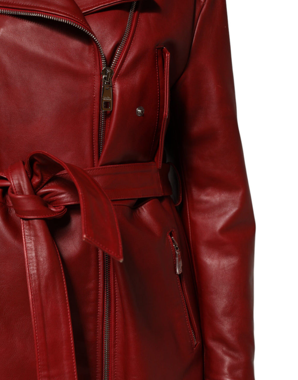 Dolce & Gabbana Roter Ledermantel mit Gürtel und durchgehendem Reißverschluss Trenchcoat Jacke