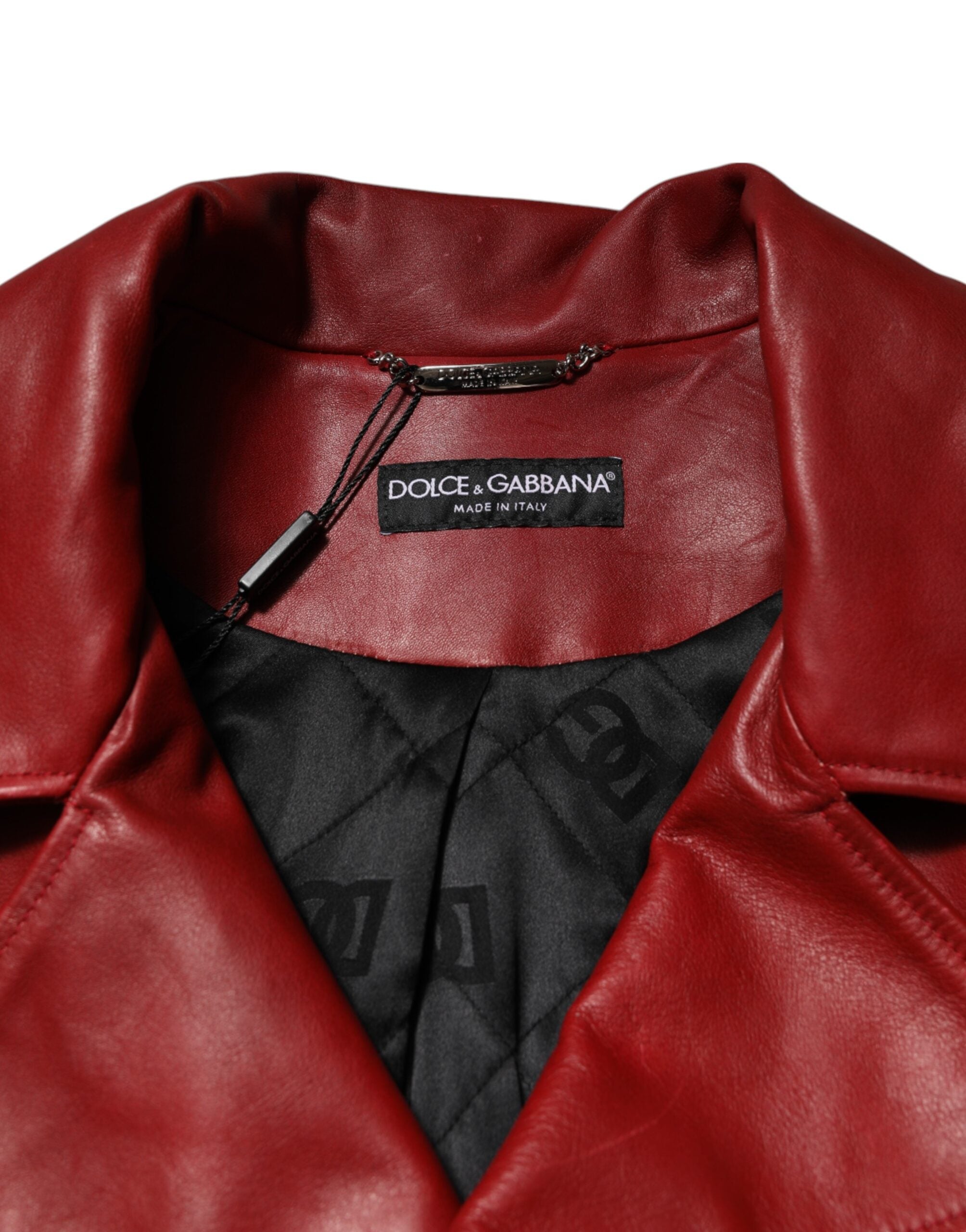 Dolce & Gabbana Roter Ledermantel mit Gürtel und durchgehendem Reißverschluss Trenchcoat Jacke