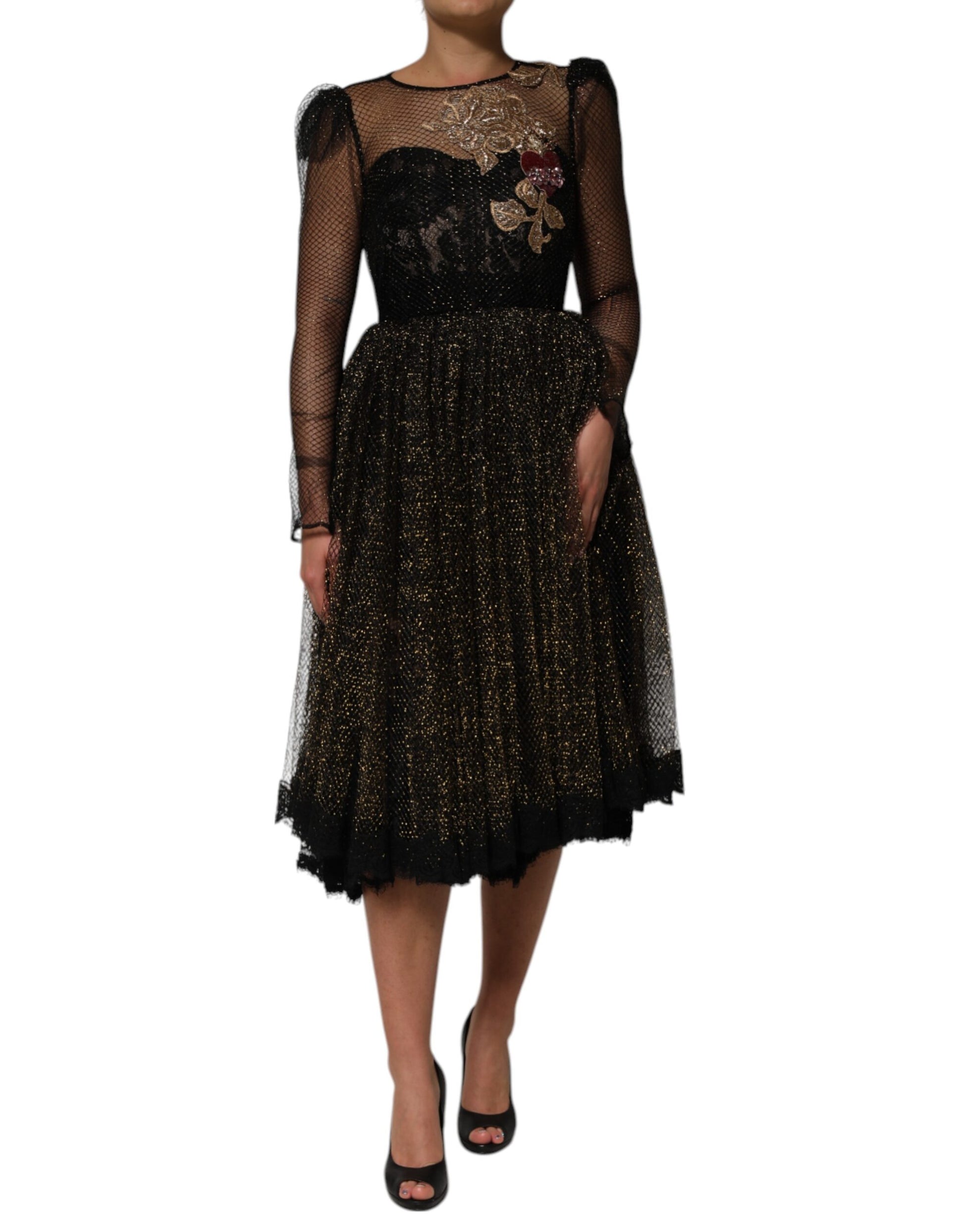 Dolce & Gabbana Schwarzes mit Kristallherz verziertes Kleid in A-Linie