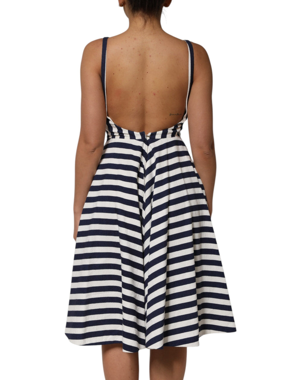 Dolce & Gabbana Blauw Wit Gestreepte Geborduurde A-lijn Jurk