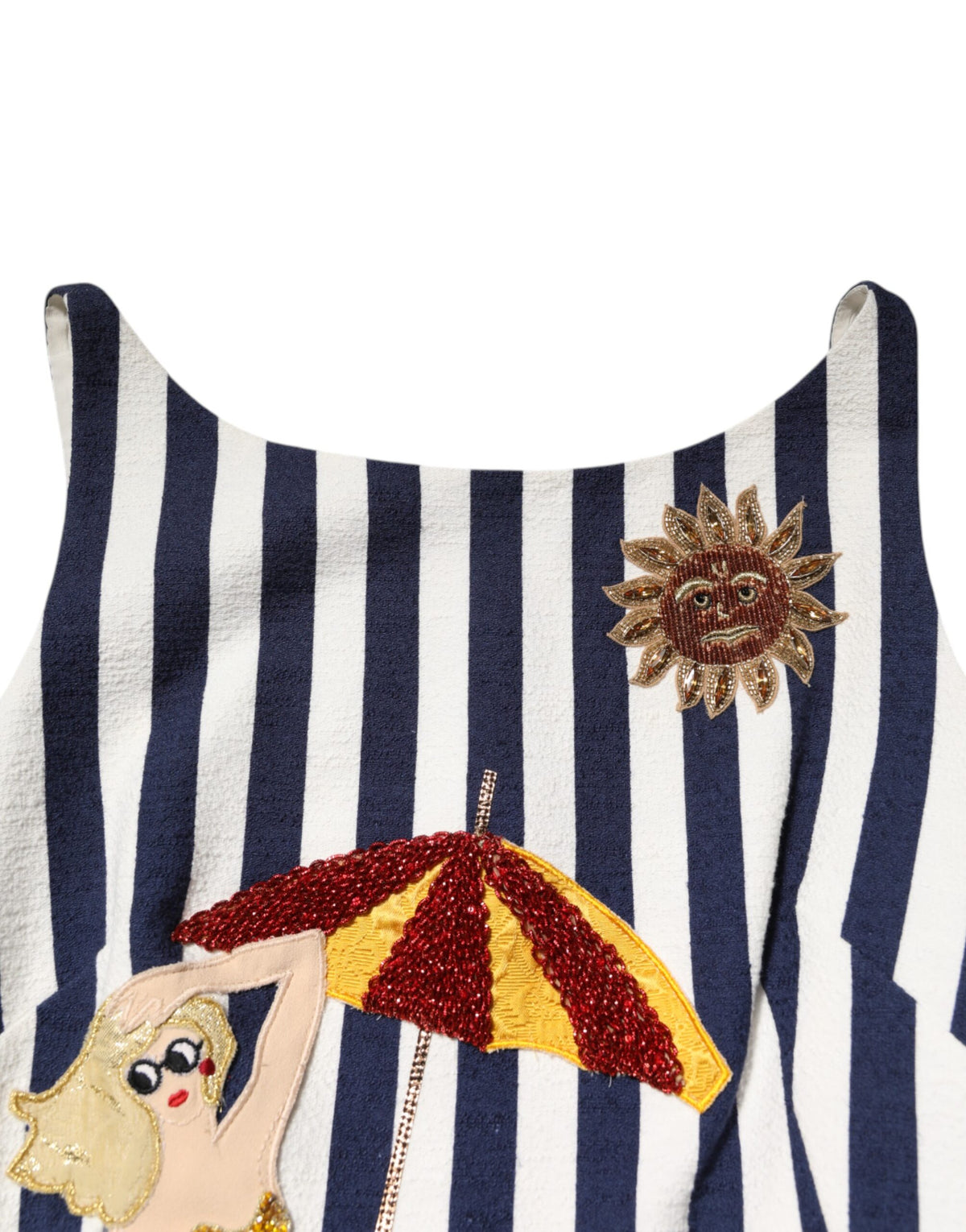 Dolce & Gabbana Blauw Wit Gestreepte Geborduurde A-lijn Jurk