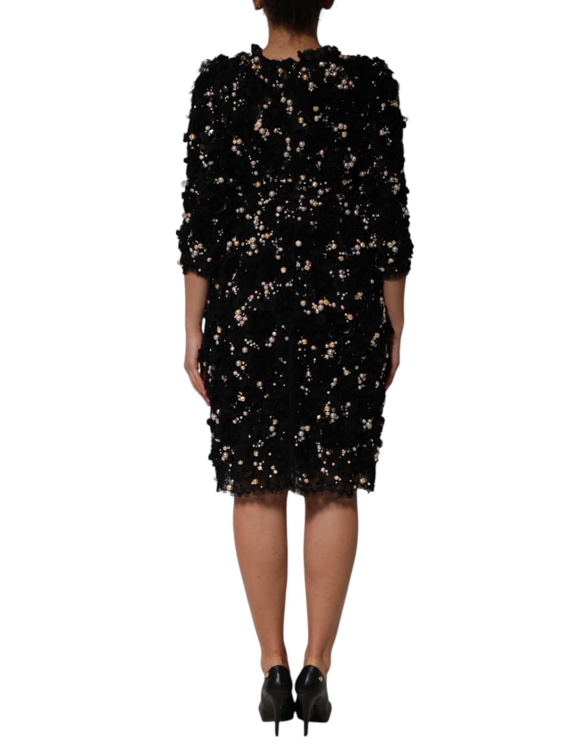 Dolce & Gabbana Schwarzes Viskose-Shiftkleid mit Perlenverzierung