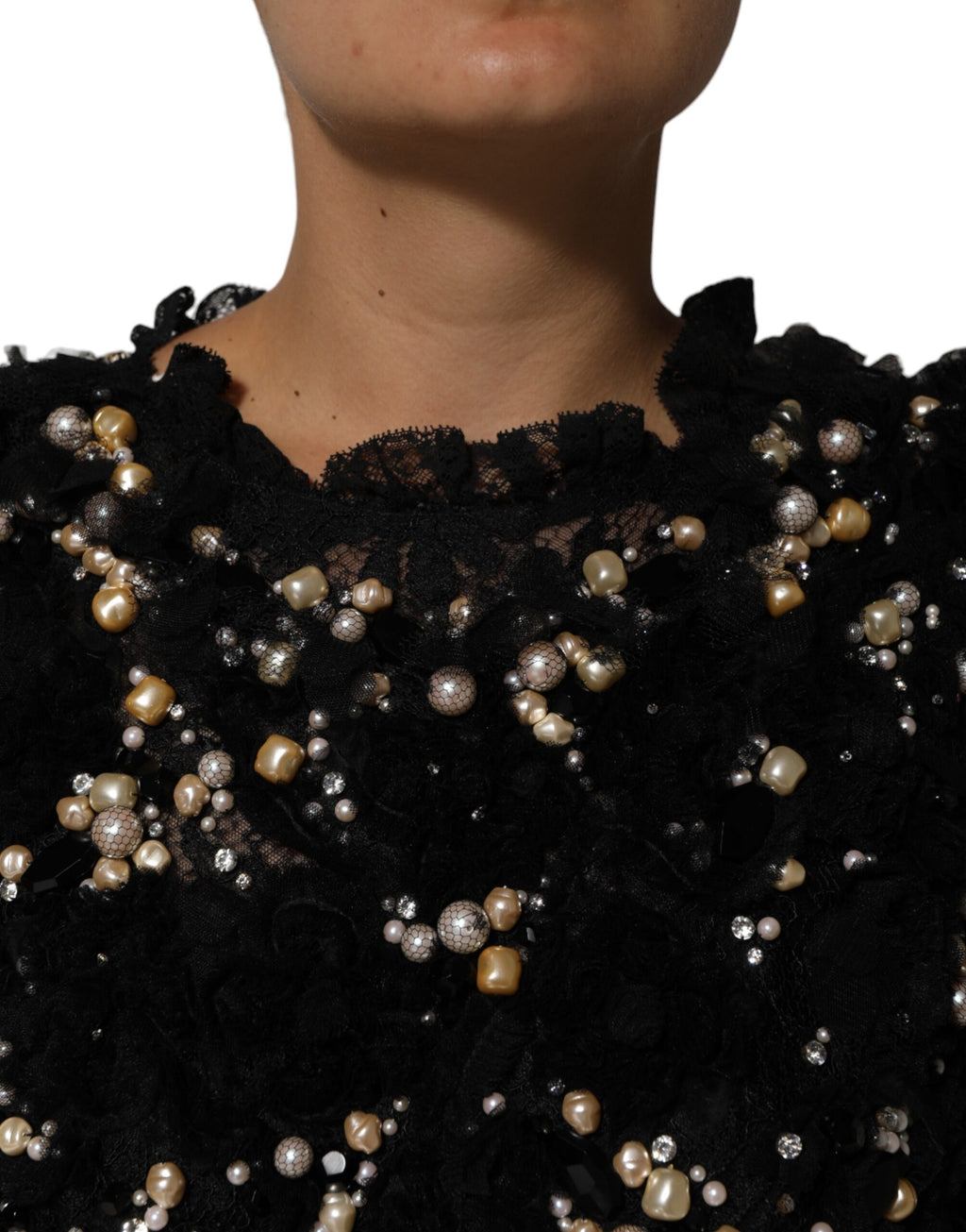 Dolce & Gabbana Schwarzes Viskose-Shiftkleid mit Perlenverzierung