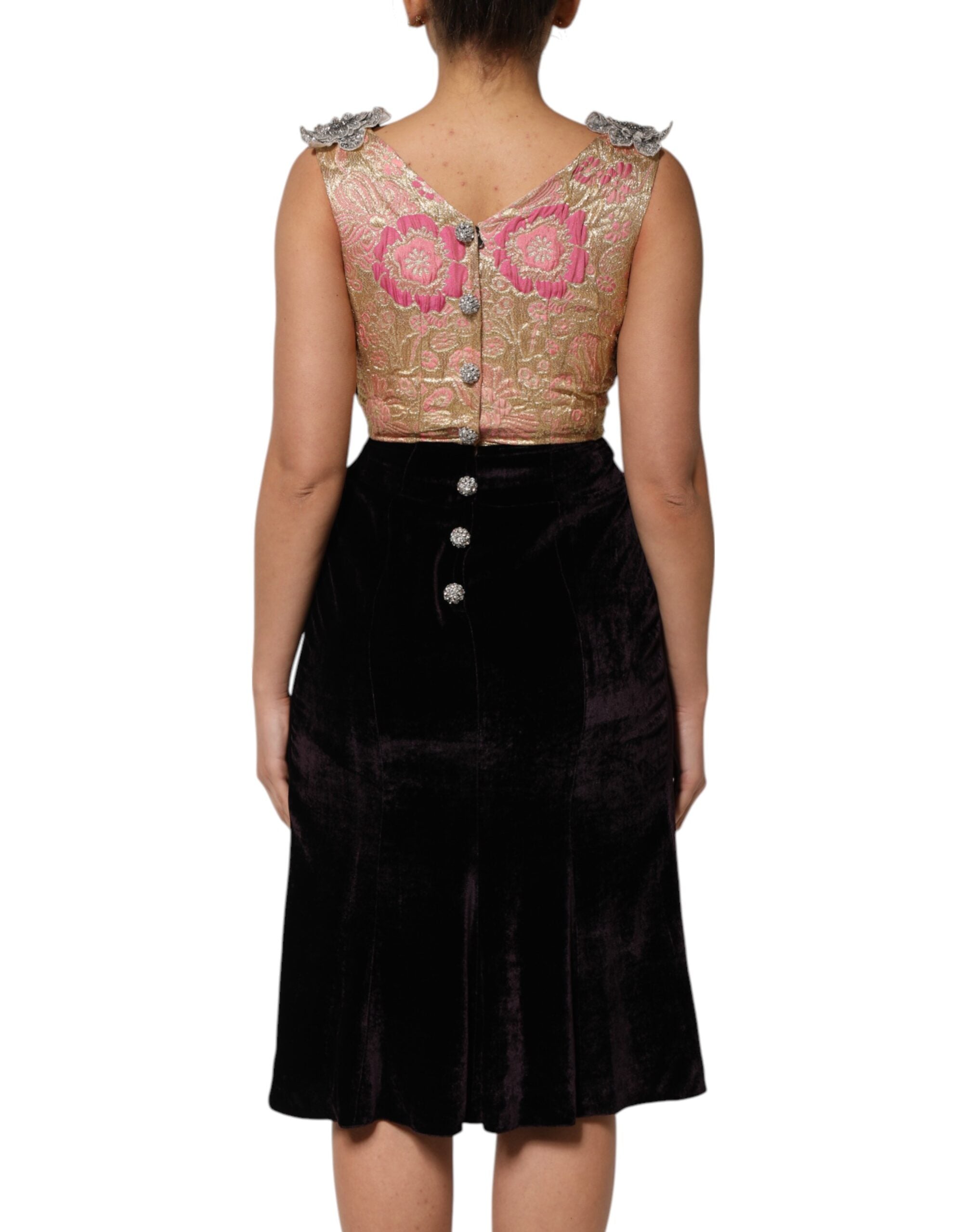 Dolce & Gabbana Schwarzes Samtkleid mit Blumenverzierung Aline