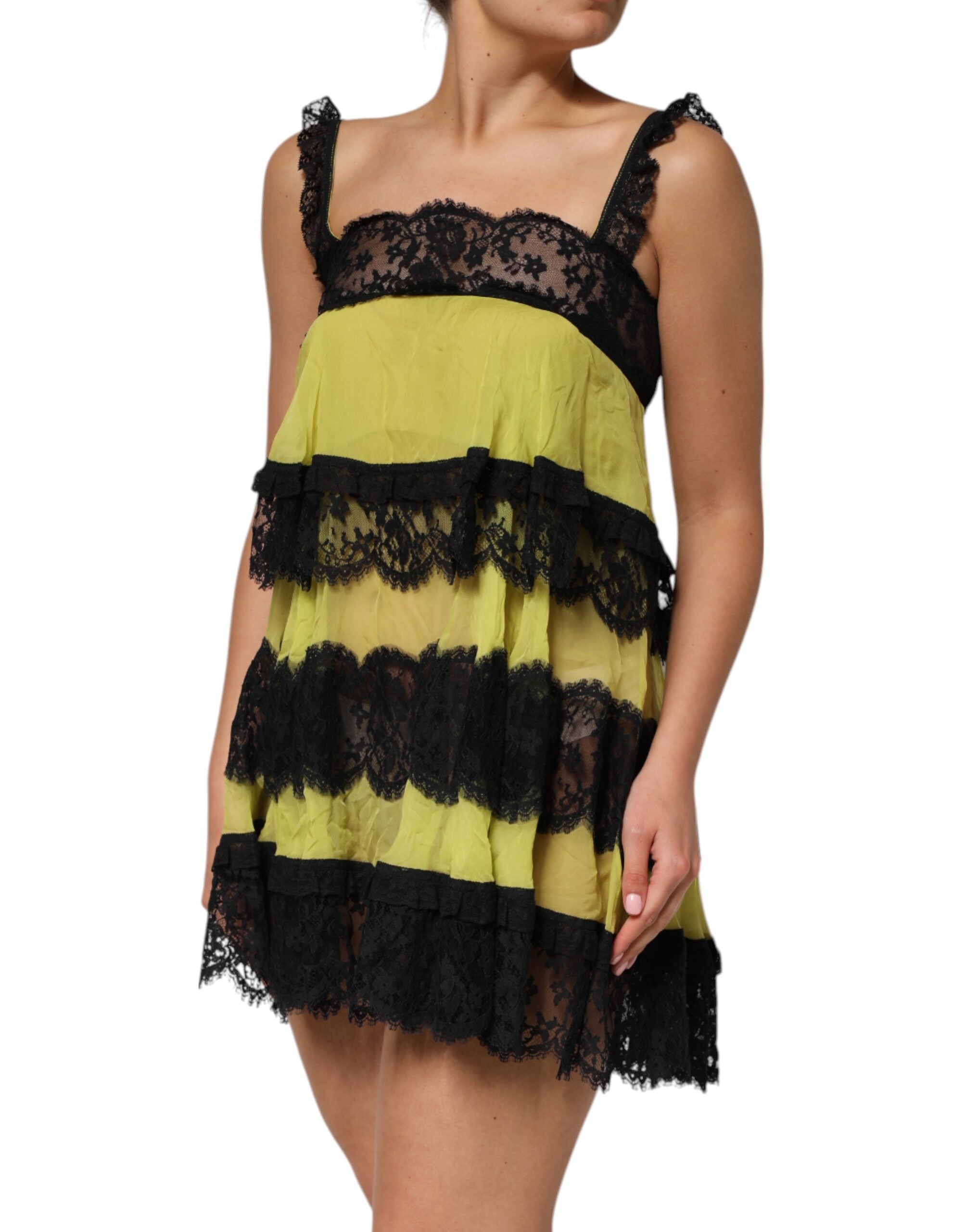 Dolce & Gabbana Gelb Schwarz Babydoll Chemise Dessous Kleid